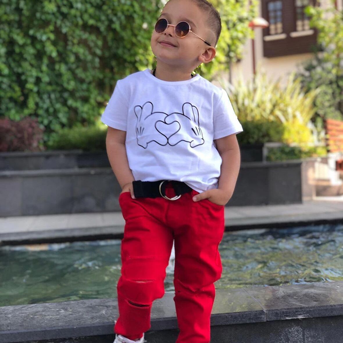 Miniğimin cicileri kalp el baskılı erkek çocuk alt üst takım 