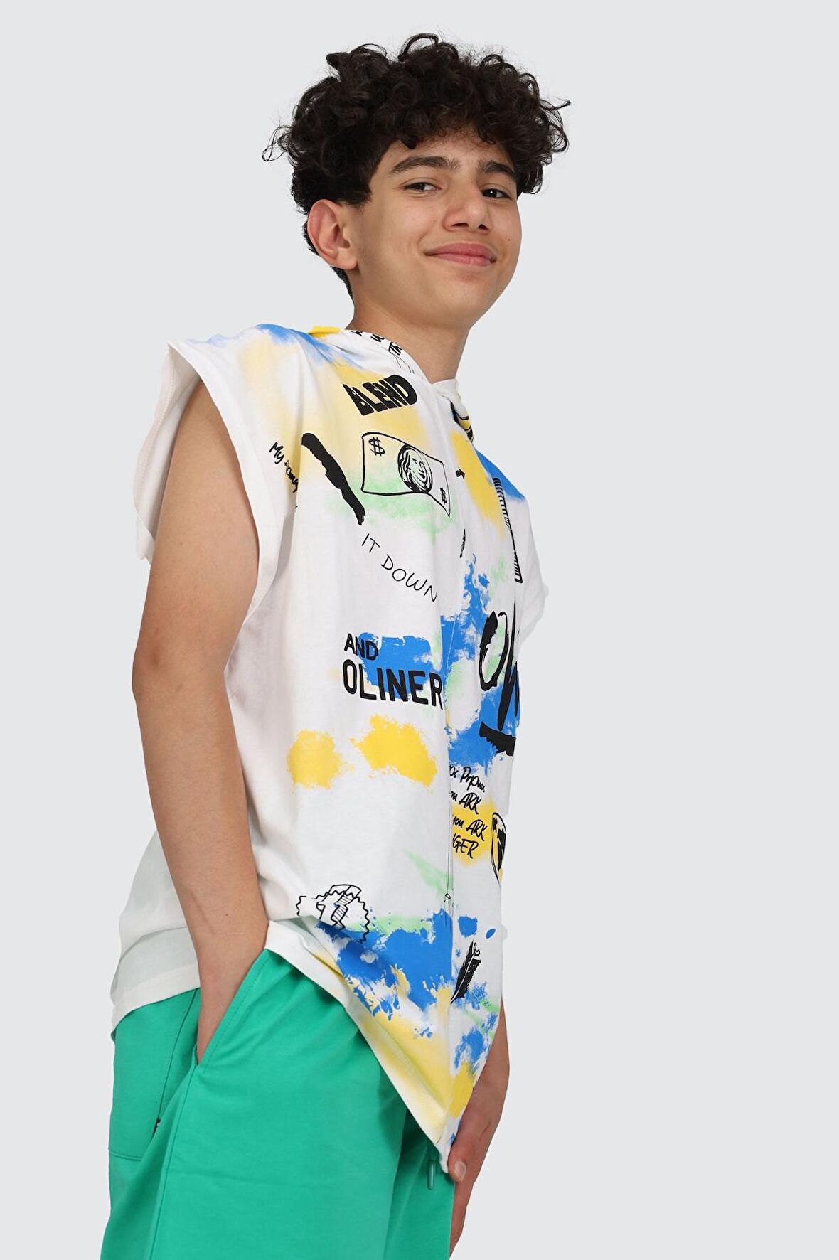 Miniğimin Cicileri 7-14 yaş şortlu bulut desen oversize erkek çocuk takım