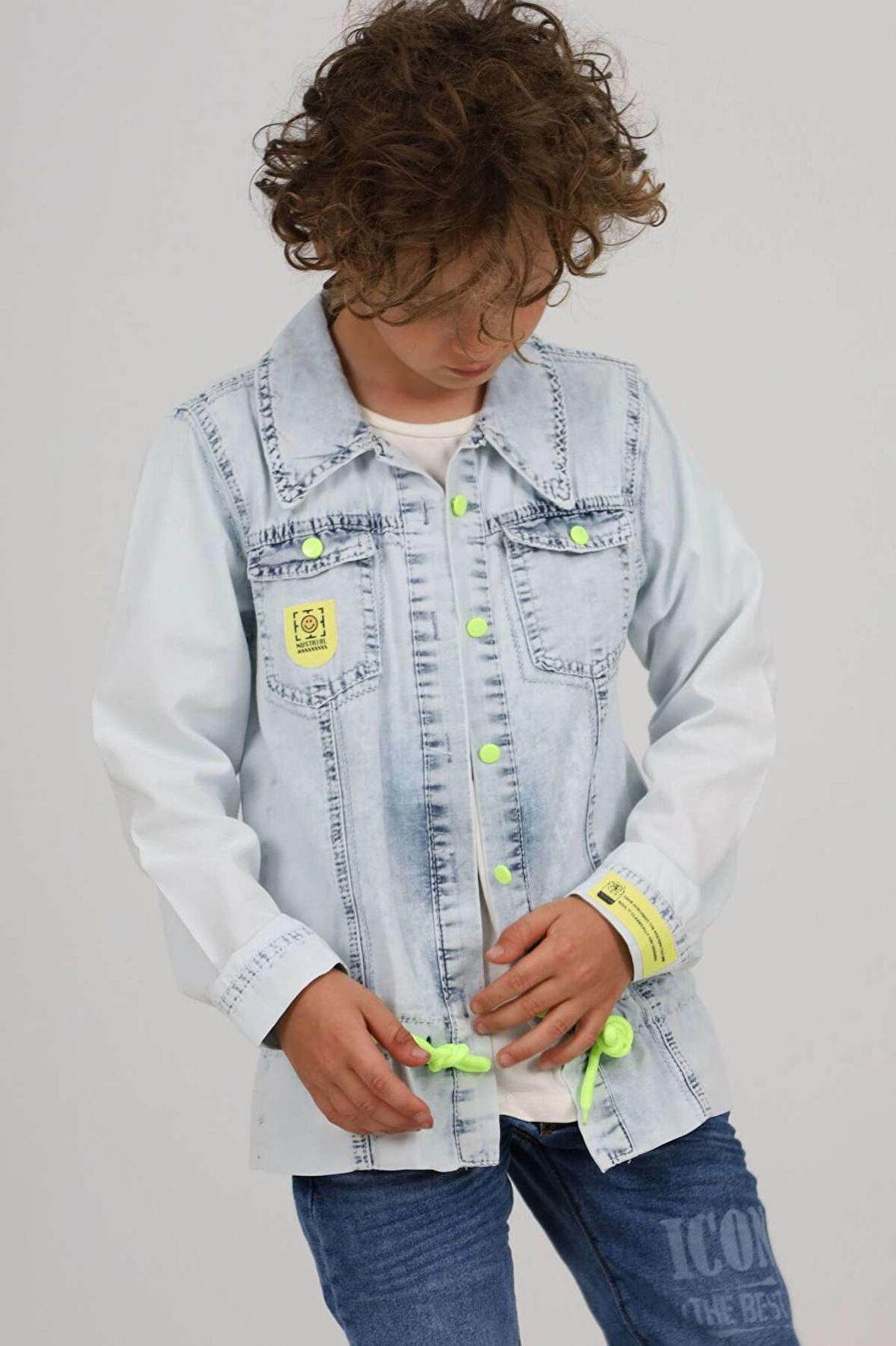 Miniğimin cicileri unisex oxo denim gömlek ve tşört takım 