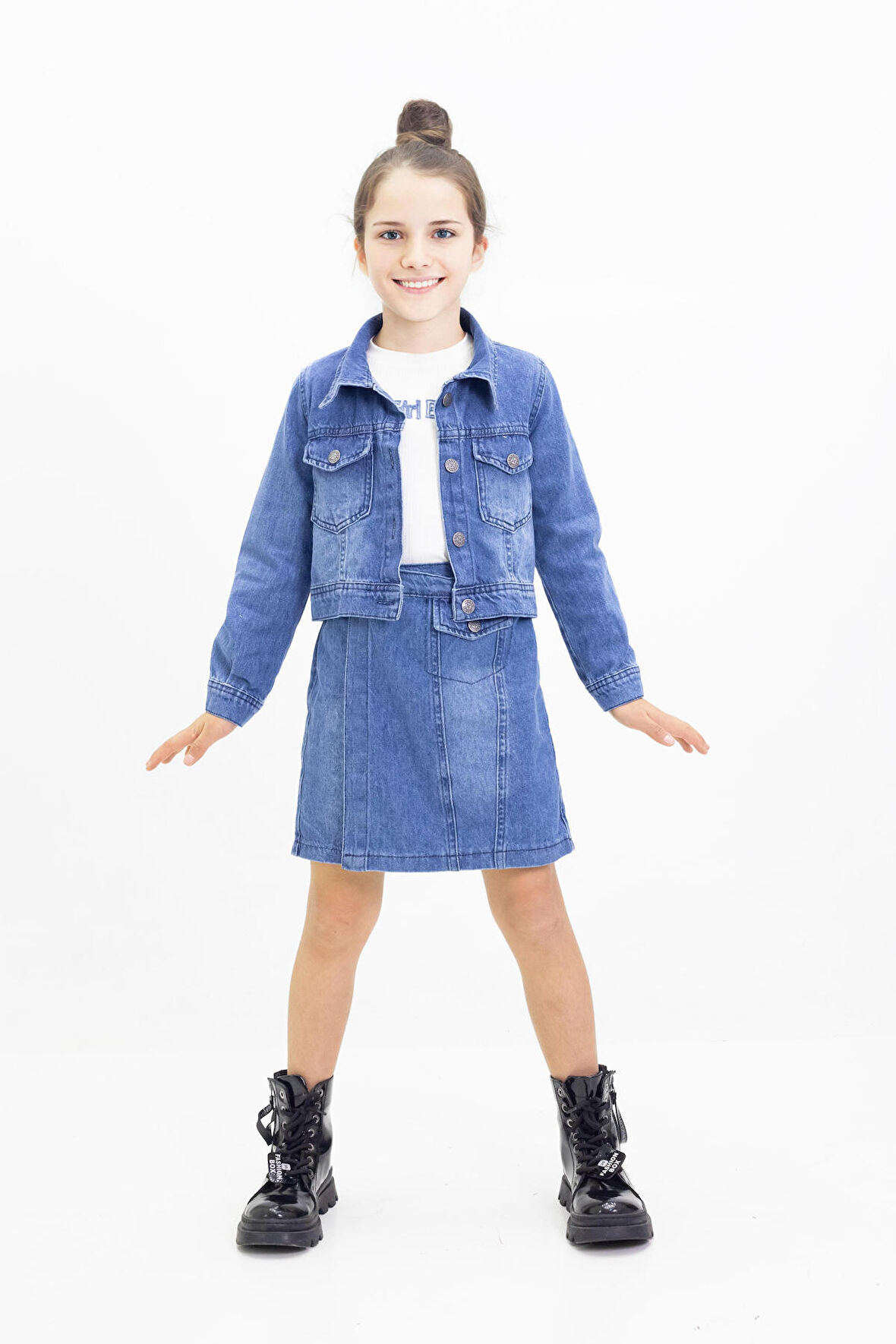 Miniğimin Cicileri Denim Kot Ceket ,Şortetek ve Badi 3 lü kombin - Mavi