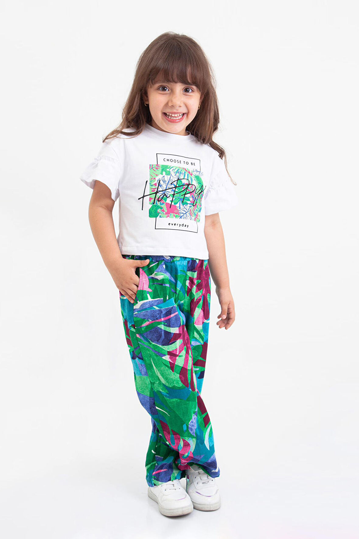 Miniğimin Cicileri (6-9) Happy Desen Kız Çocuk 2'li Takım - Beyaz