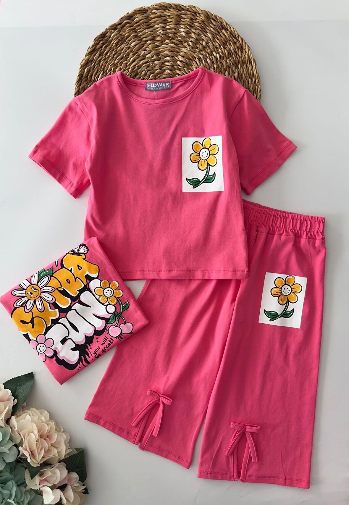 Miniğimin Cicileri Fun Arka ve ön Baskılı Yırtmaç Detaylı 2 li Takım - Fuşya