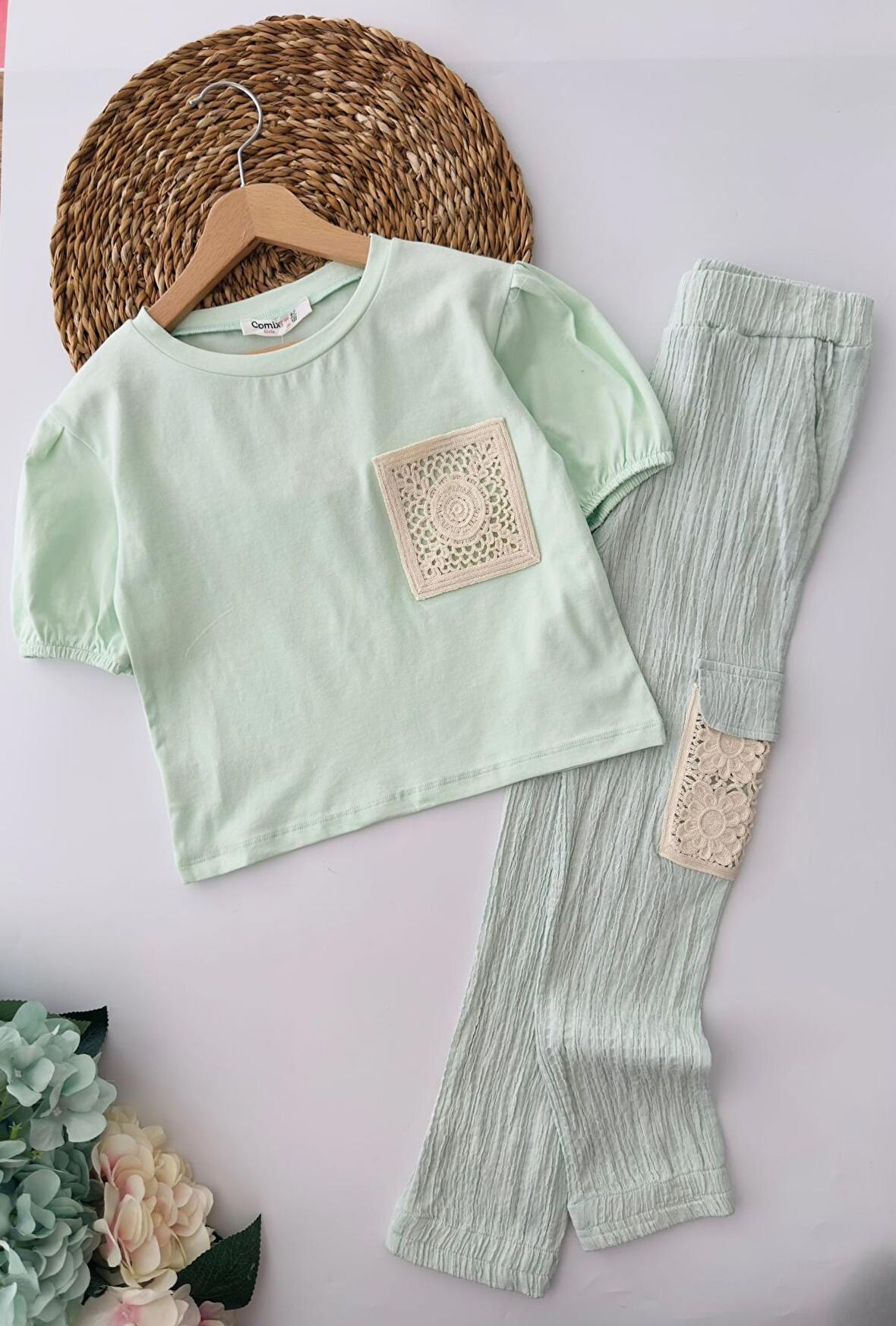 Miniğimin Cicileri Nakış Detaylı Garson Boy Kız Takım - Su Yeşili