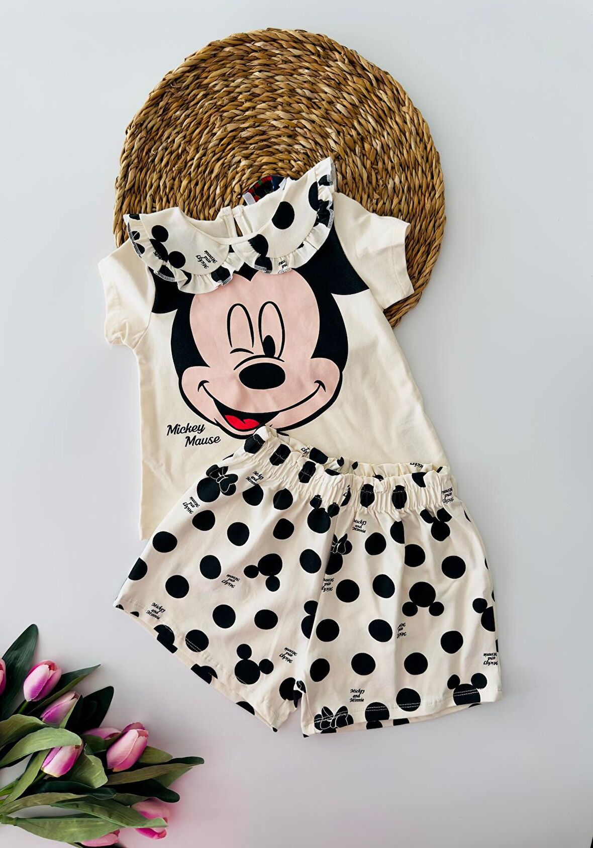 Miniğimin Cicileri Mnn Puantiyeli Kız Çocuk Şortlu Takım - Krem