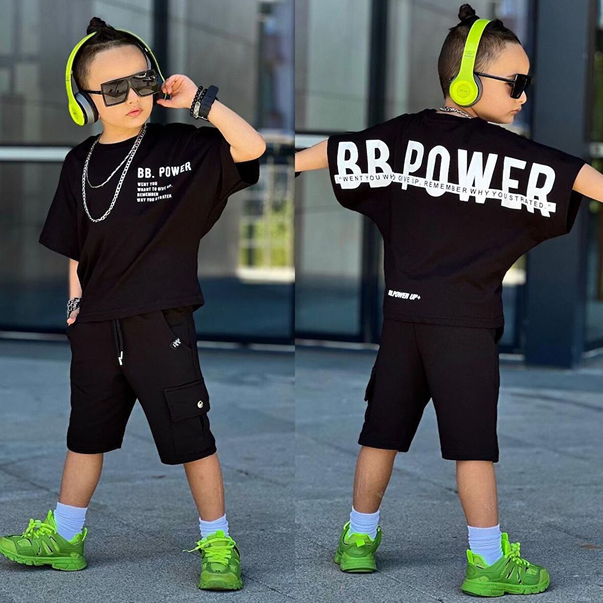Miniğimin Cicileri Bb Power Oversize  Pamuklu Penye Erkek Çocuk  Takım - Siyah