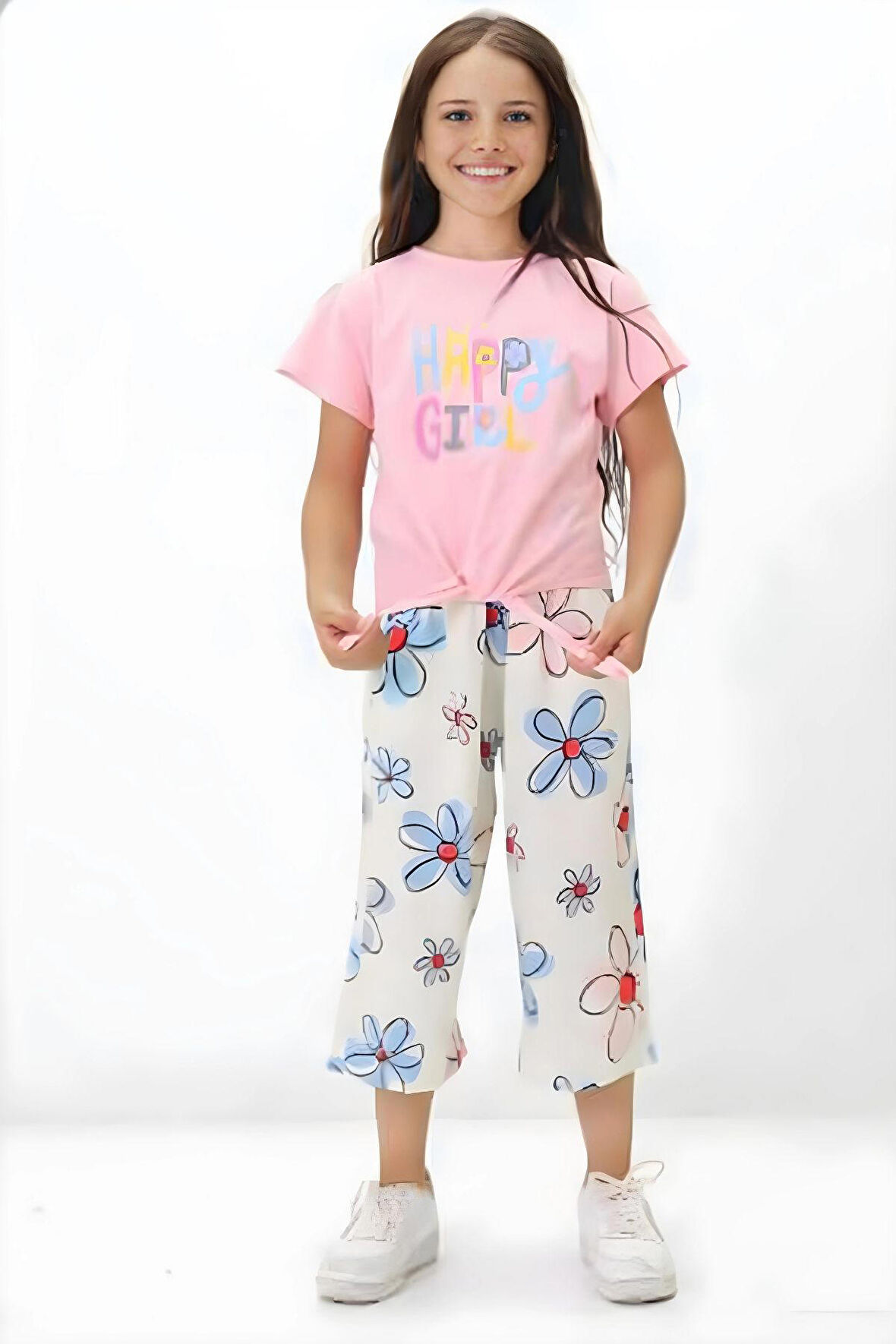 Miniğimin Cicileri Happy Girl Bermuda Papatya Desenli Kız Takım - Pembe