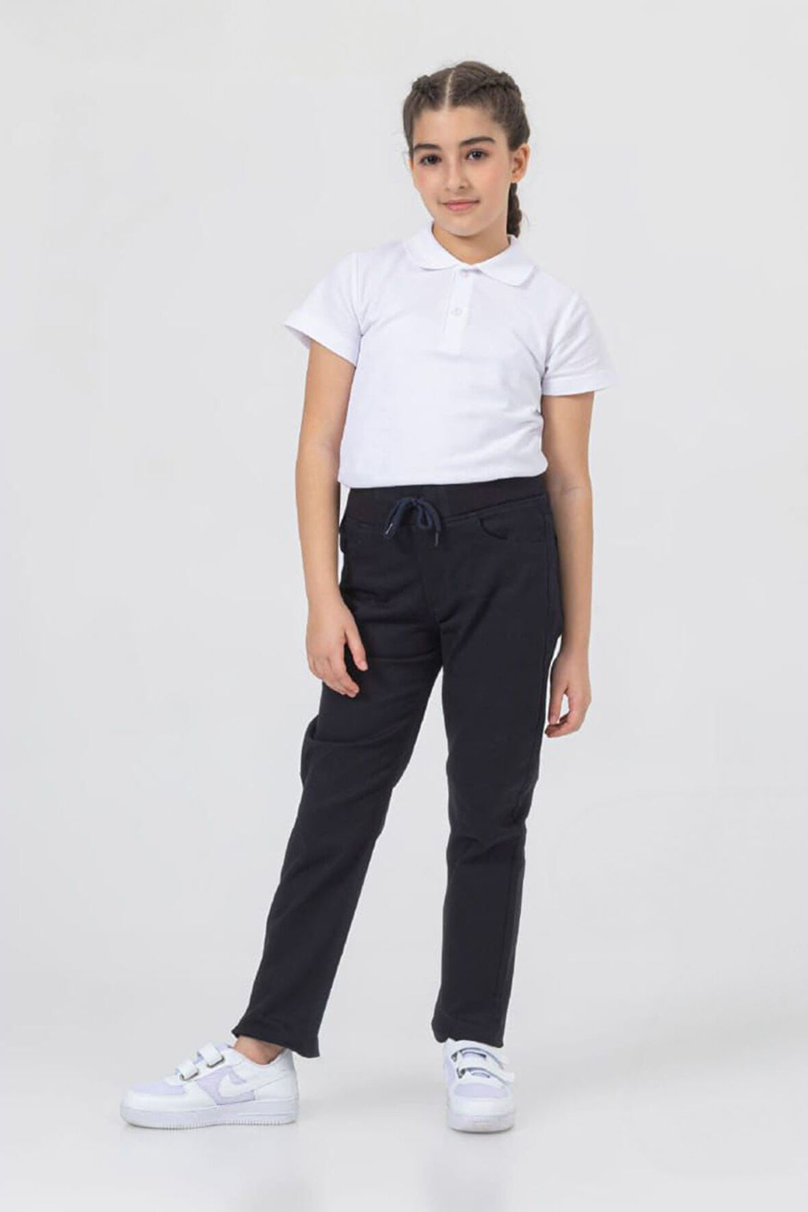 Miniğimin Cicileri Beli Lastikli Canvas Okul Unisex Düz Paça Çocuk Pantolon - Lacivert