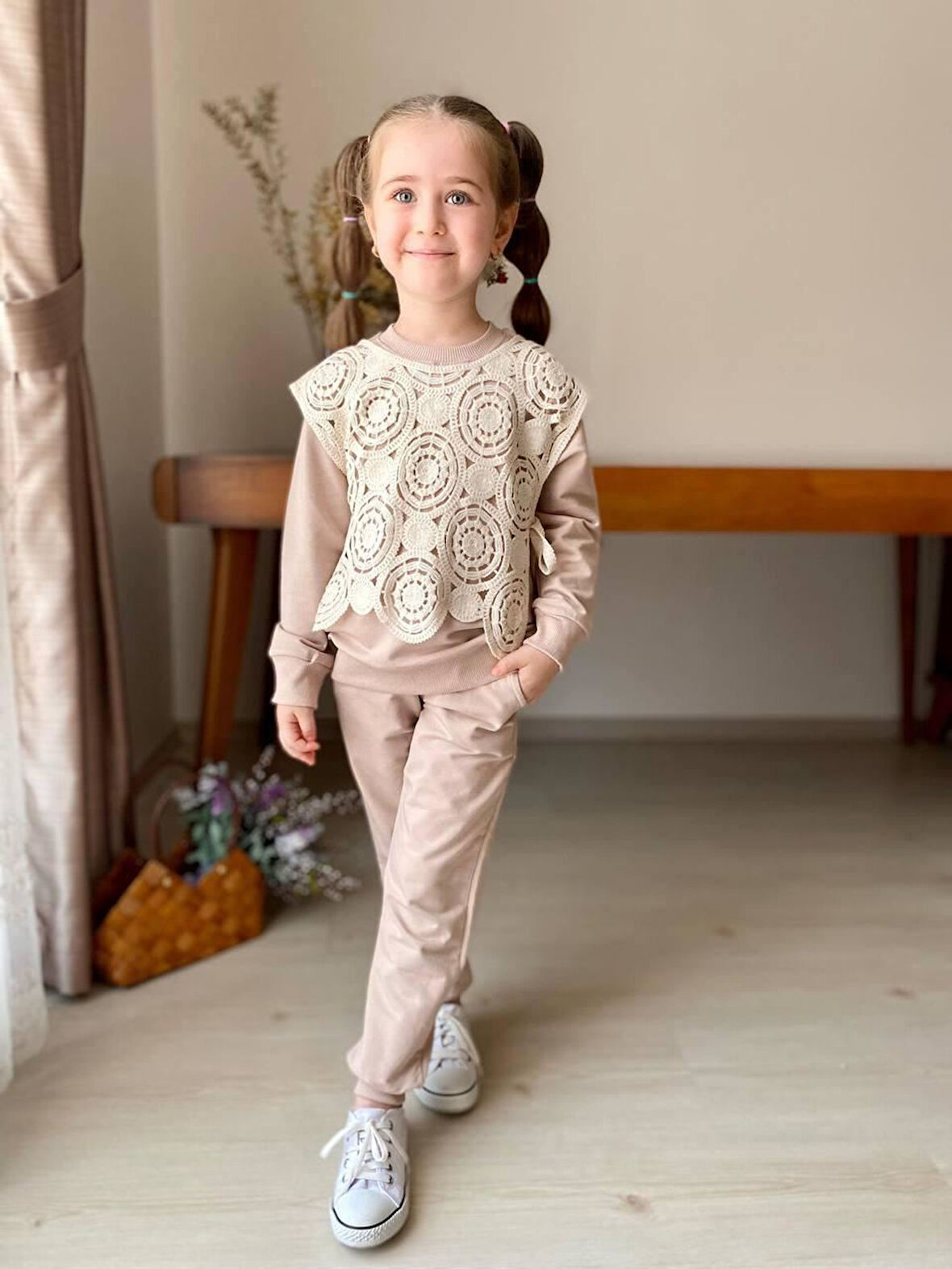 Miniğimin Cicileri Triko Süeterli 3 Lü Kız Çocuk Takım - Bej - kopya