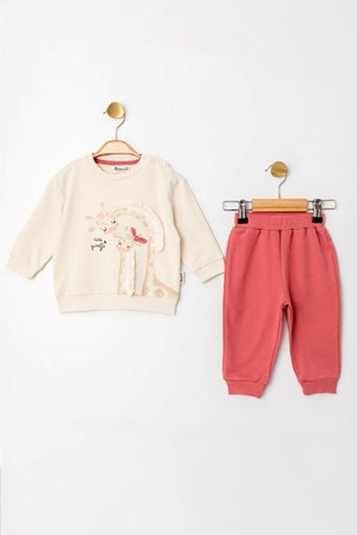 Miniğimin Cicileri Cute Zürafa Baskılı Kız Bebe Takım - Nar Çiçeği