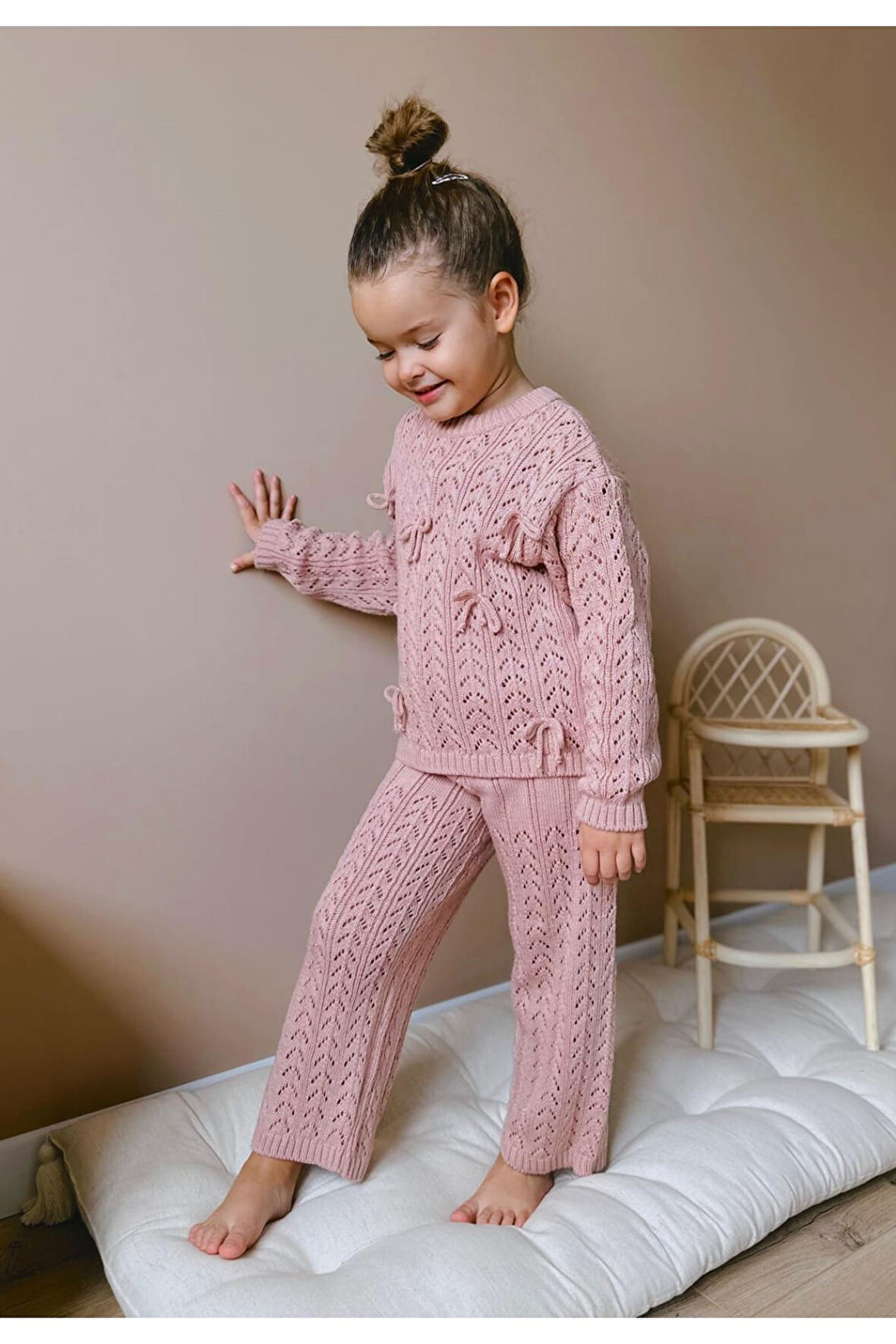 Miniğimin Cicileri Kurdela Detaylı Triko Kız Çocuk Takım - Pembe