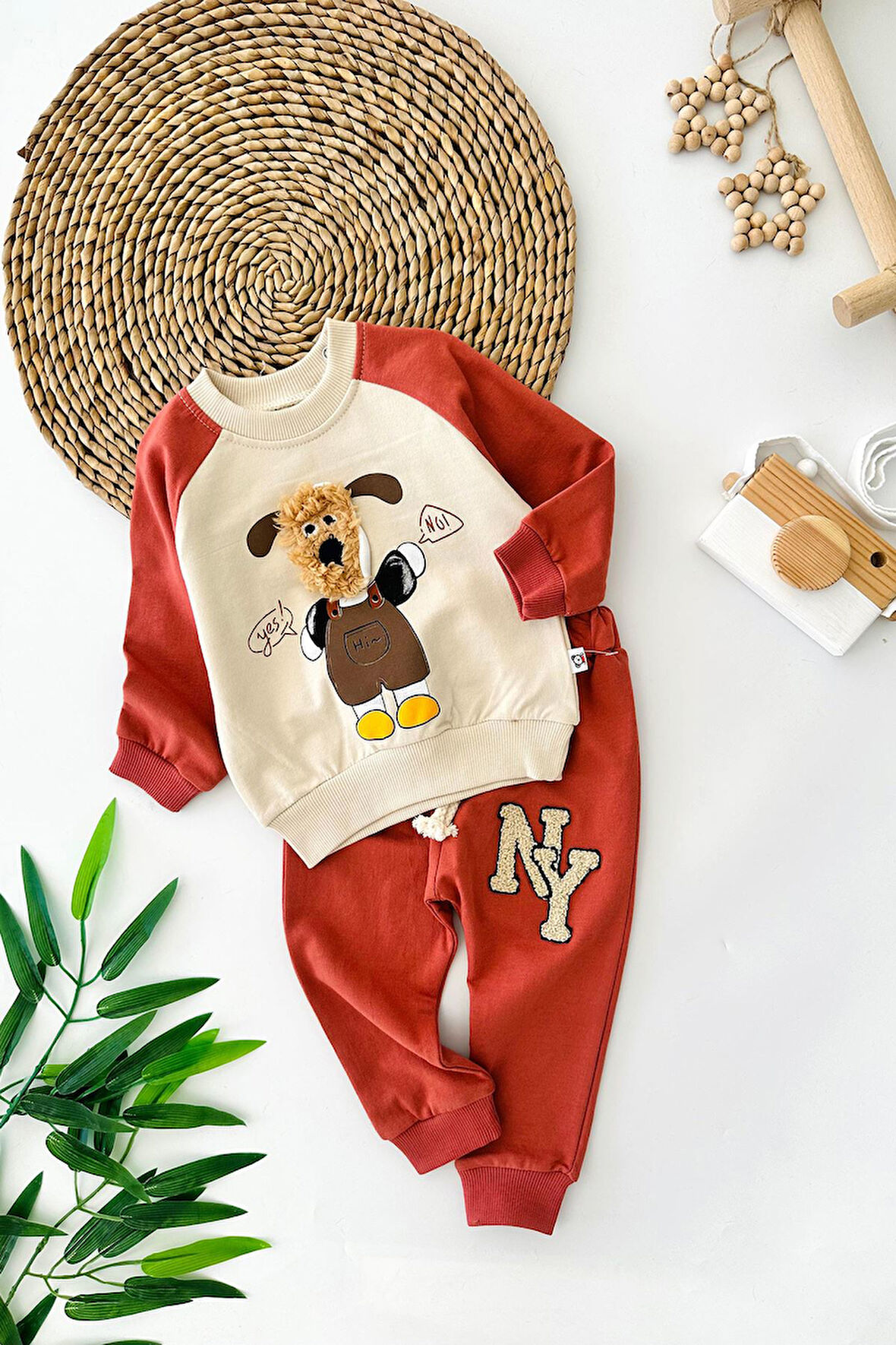 Miniğimin Cicileri (6-24 Ay) Köpek Desenli Ny Erkek Bebe Takım - Kiremit