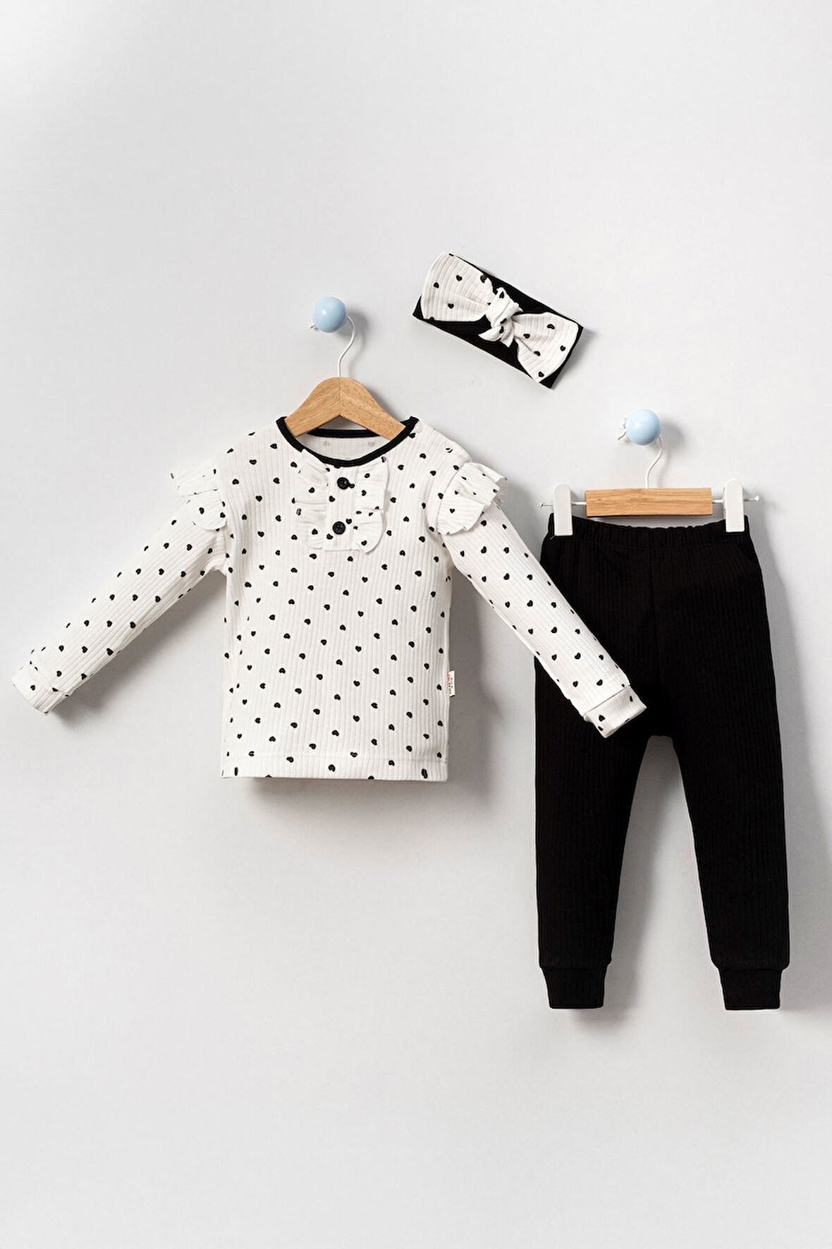 Miniğimin Cicileri Kalp Desenli Bandanalı Kız Bebe 3 Lü Takım - Siyah