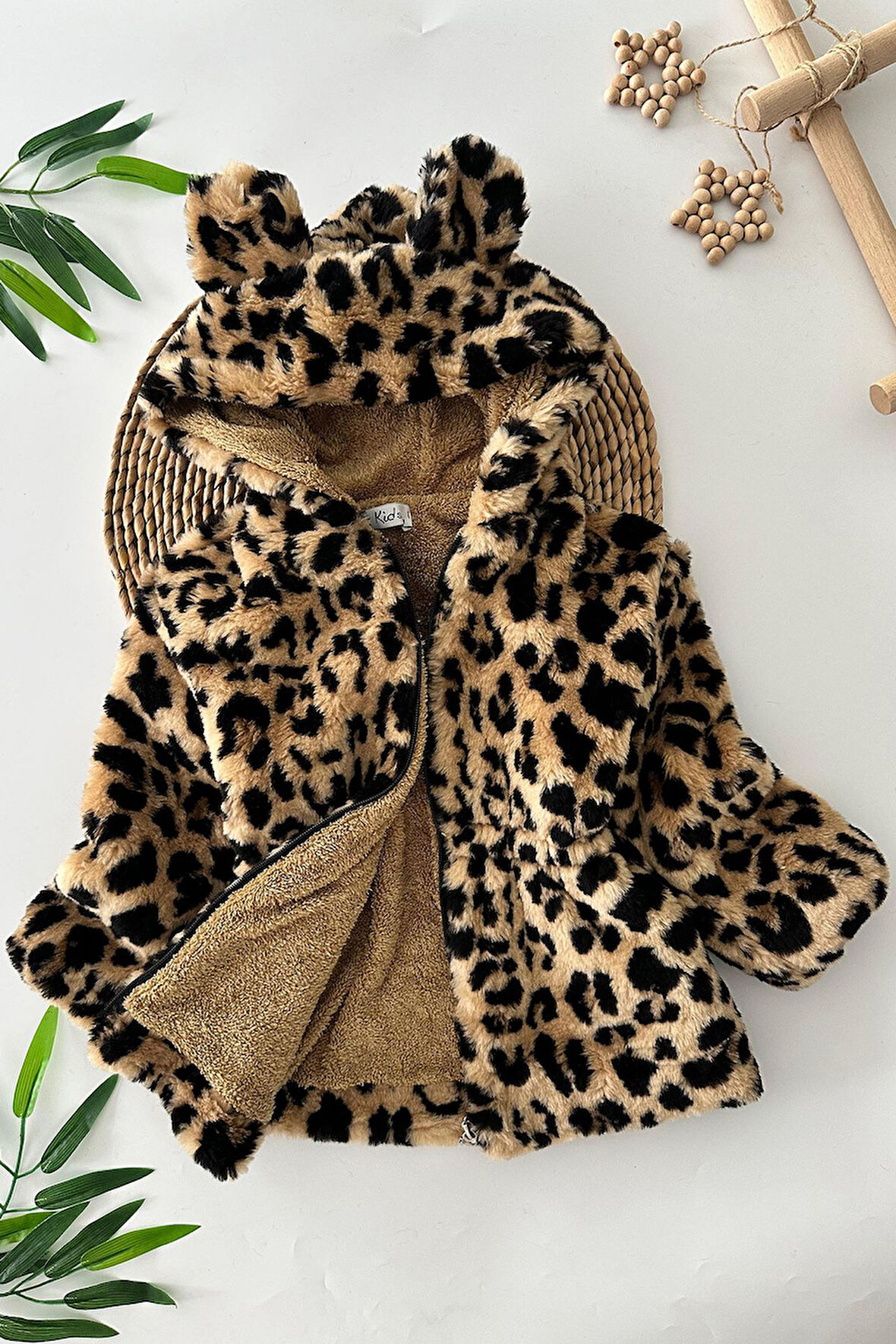Miniğimin Cicileri Leopar Desenli Kız Çocuk Kürk Kaban - Kahve