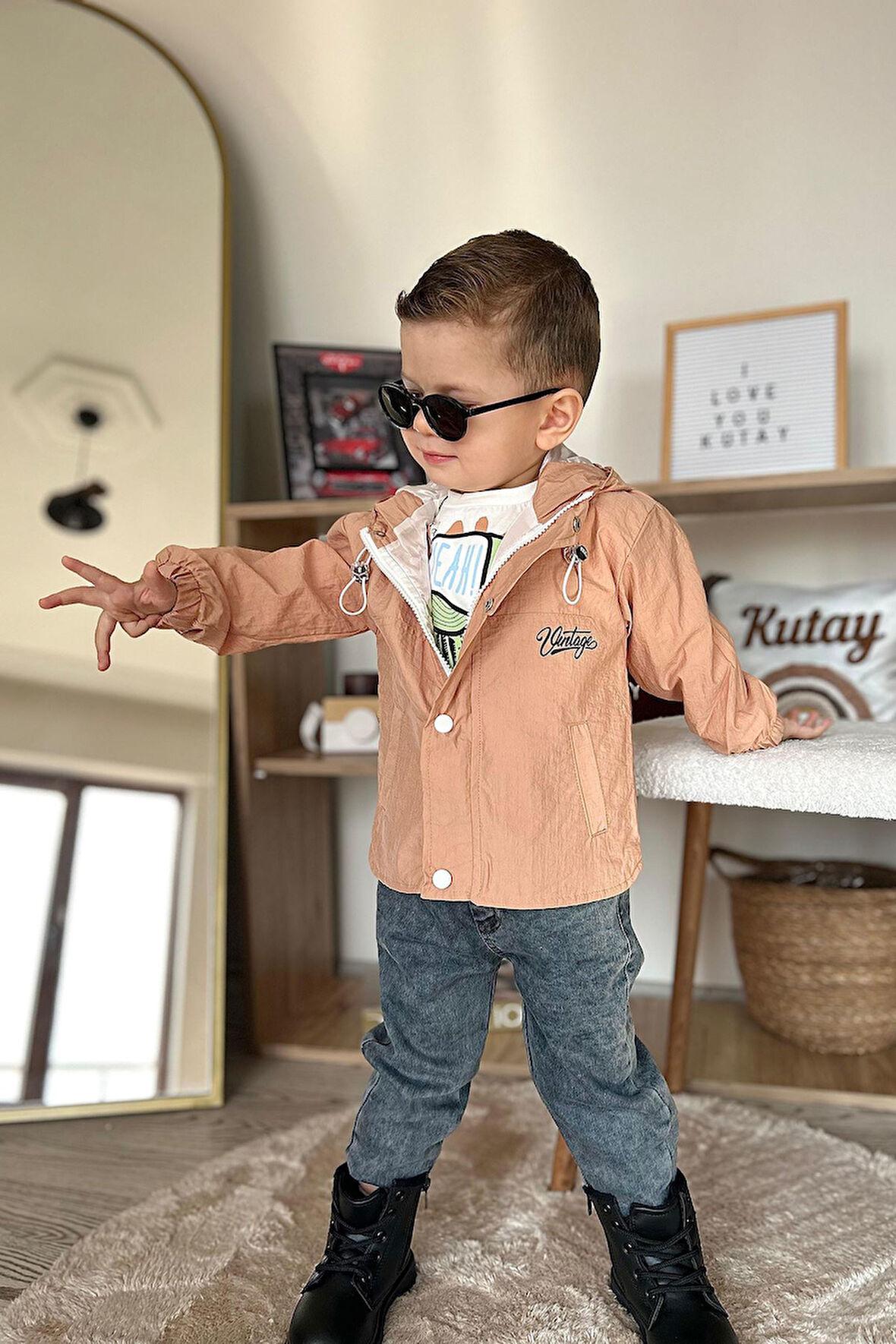 Miniğimin Cicileri Kurukafa Desenli Yağmurluklu Erkek Çocuk 3 Lü Takım - Camel