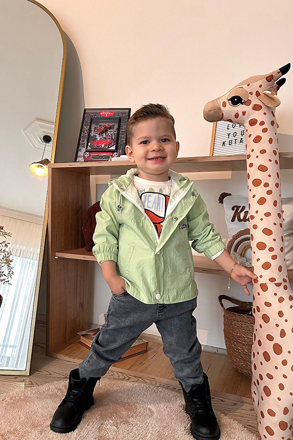 Miniğimin Cicileri Kurukafa Desenli Yağmurluklu Erkek Çocuk 3 Lü Takım - Yeşil