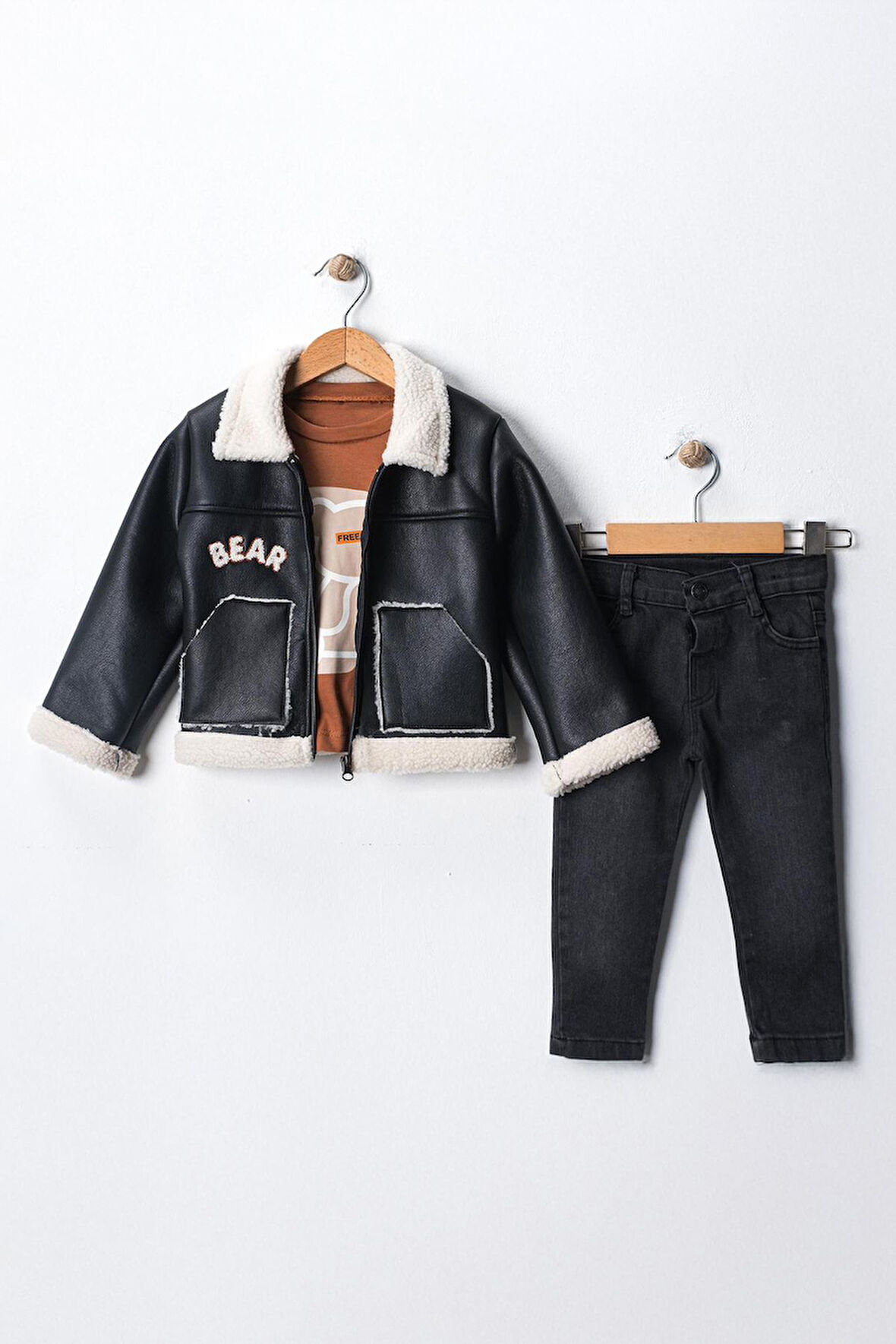 Miniğimin Cicileri Deri Bear welsoftlu Erkek Çocuk 3 Lü Takım - Siyah