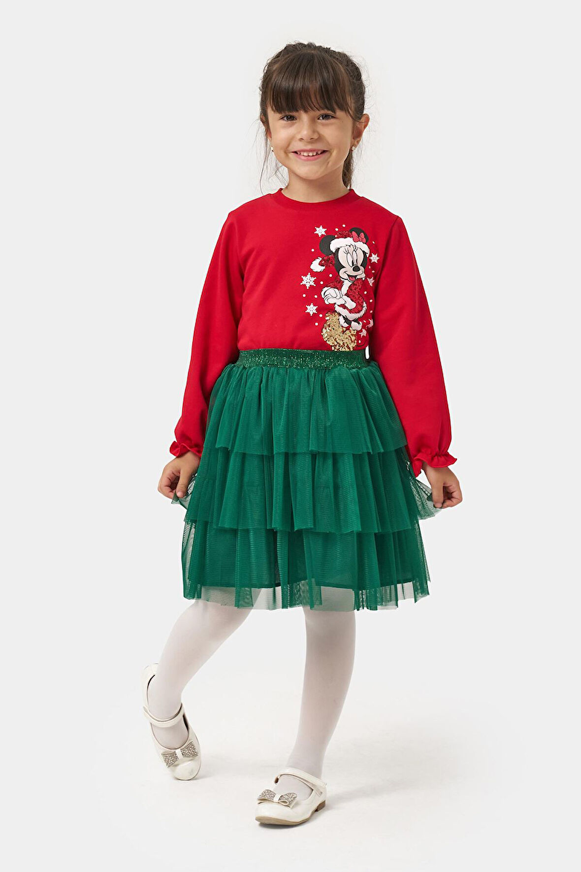 Miniğimin Cicileri (5-8 Yaş) Mnn Payet Detaylı Yılbaşı Konsept Kız Çocuk Tütü Etekli Takım - Kırmız