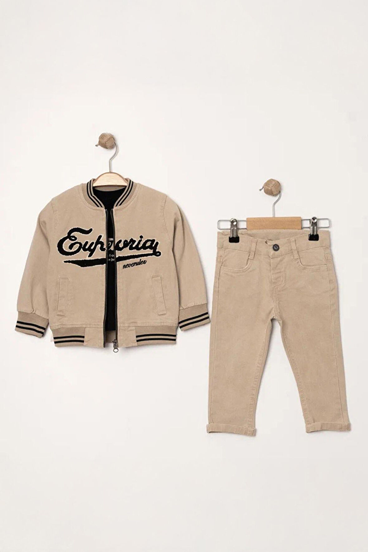 Miniğimin Cicileri (1-4 Yaş) Kolej Yaka Ceketli  Erkek Çocuk 3 Lü Takım - Bej