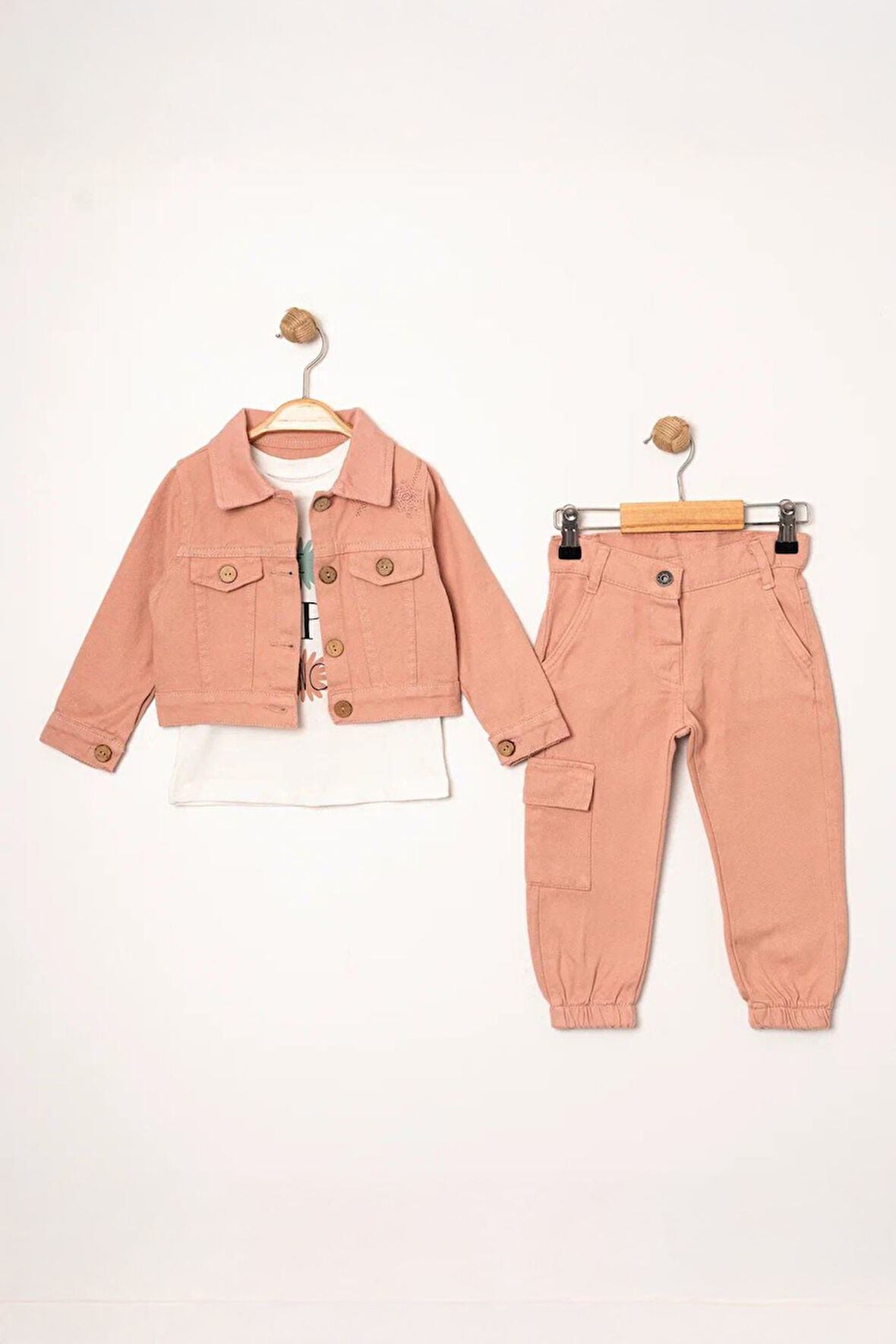 Miniğimin Cicileri Düğmeli Kargo Cepli Kız Çocuk Ceketli Takım - Gül Kurusu
