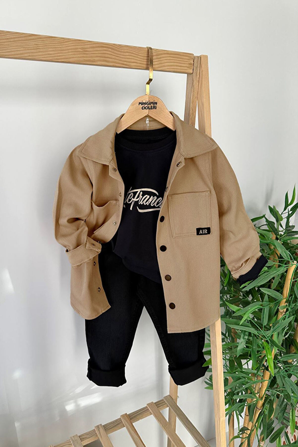 Miniğimin Cicileri (5-8 Yaş) Gabardin Gömlekli Erkek Çocuk 3 Lü Takım - Kahve