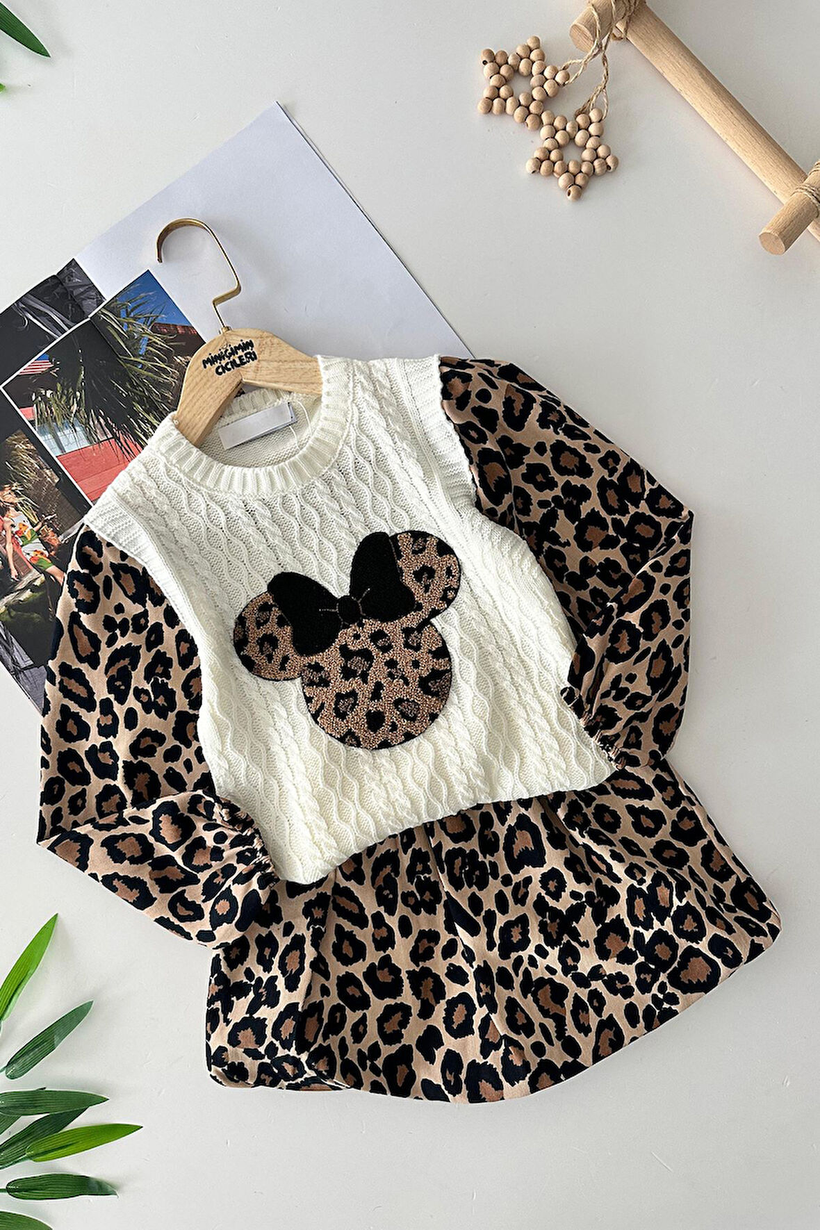 Miniğimin Cicileri Mnn Aplike Triko Detaylı Balon Etekli 2 li Takım - Kahve