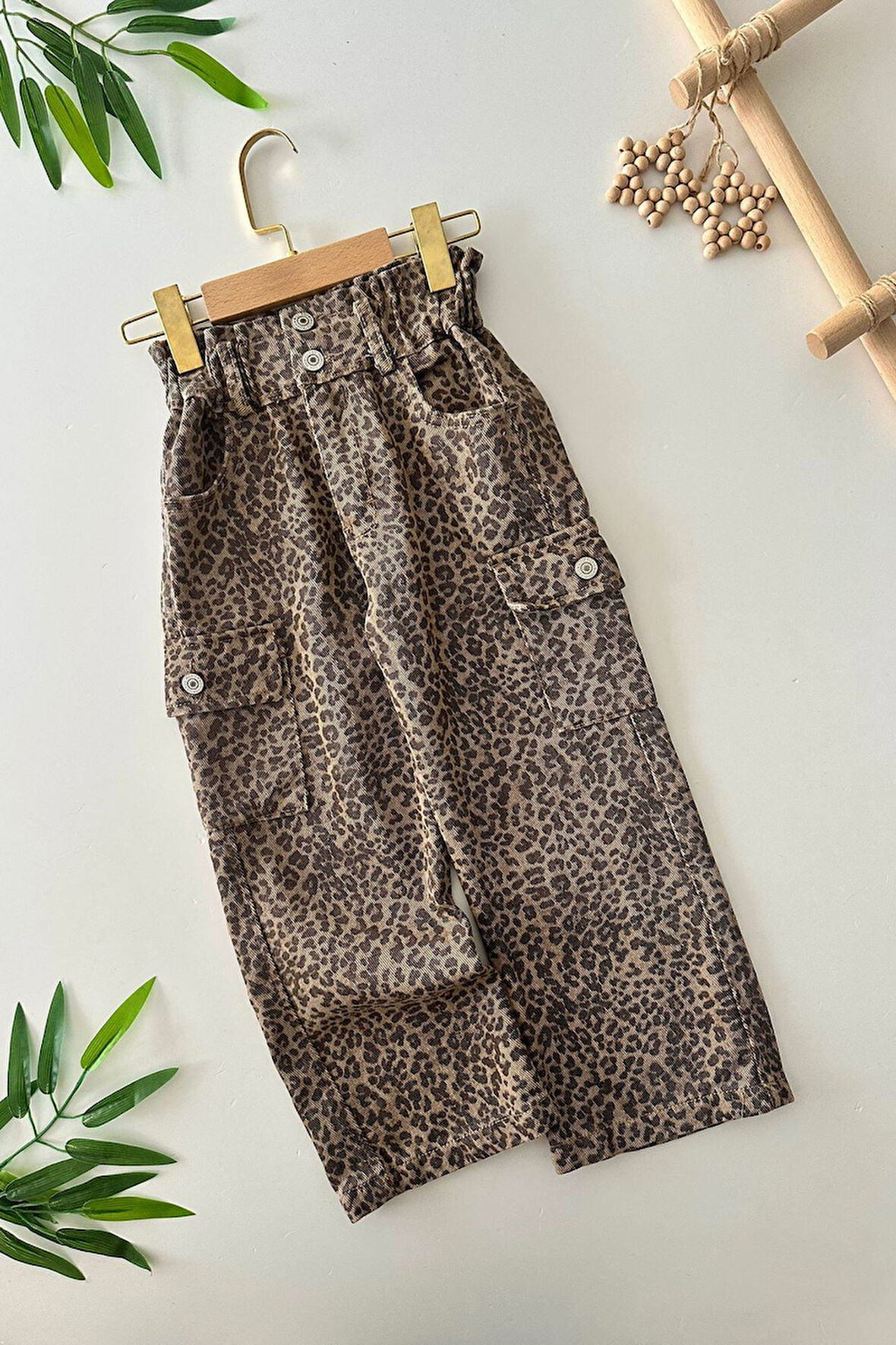 Miniğimin Cicileri Kargo Cepli Leopar Detaylı Pantolon - Kahverengi