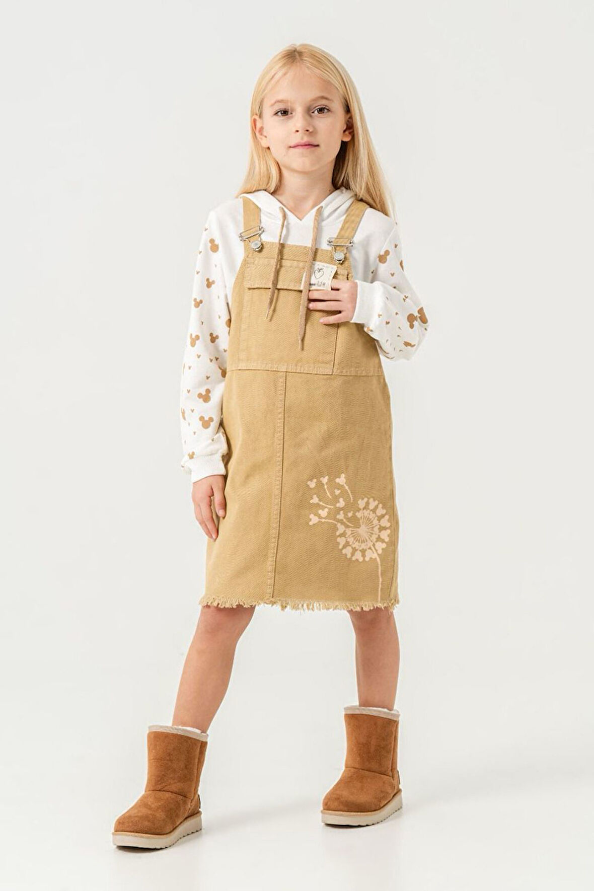 Miniğimin Cicileri (10-13 Yaş) Gabardin Salopet Kapüşonlu Mnn Baskılı Sweat 2 li Takım - Camel
