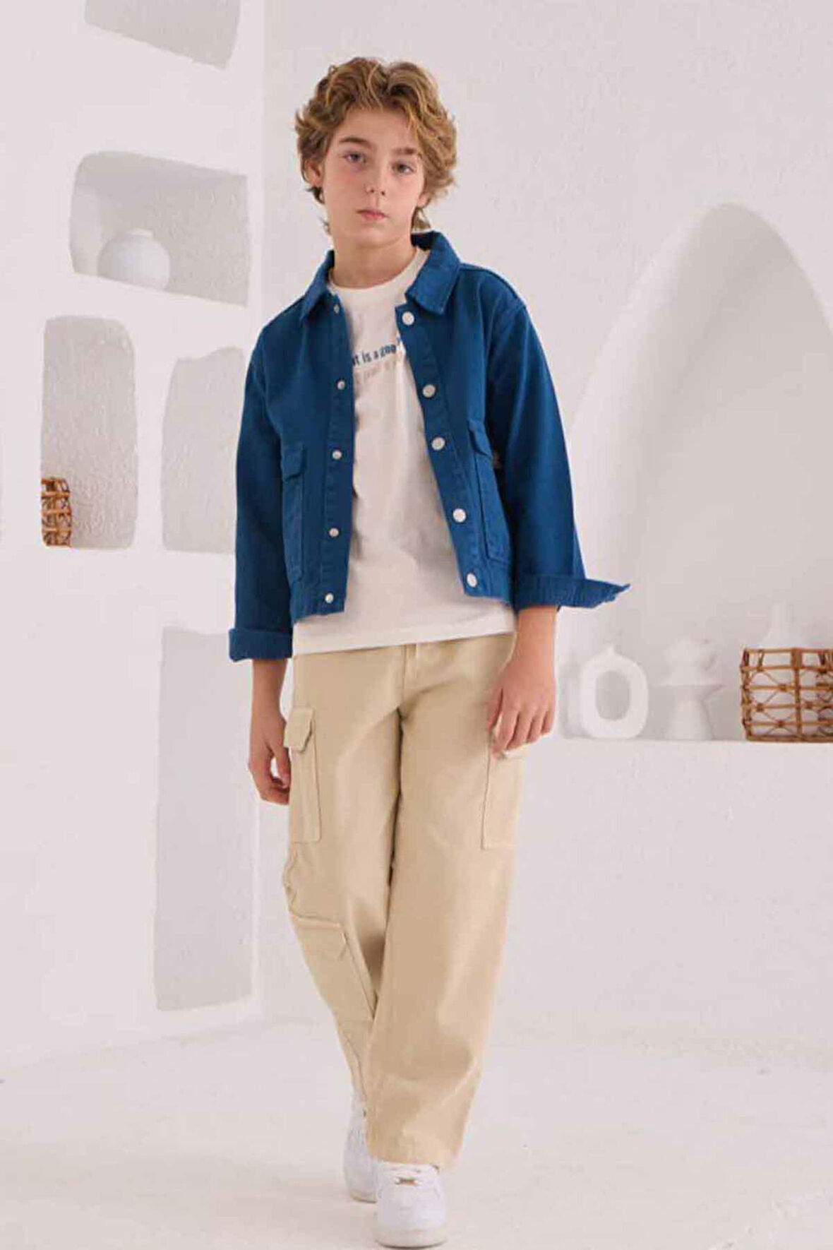 Miniğimin Cicileri Basic Kargo Cepli Erkek Çocuk Ceketli Lüx 3 lü Takım - MaviBej