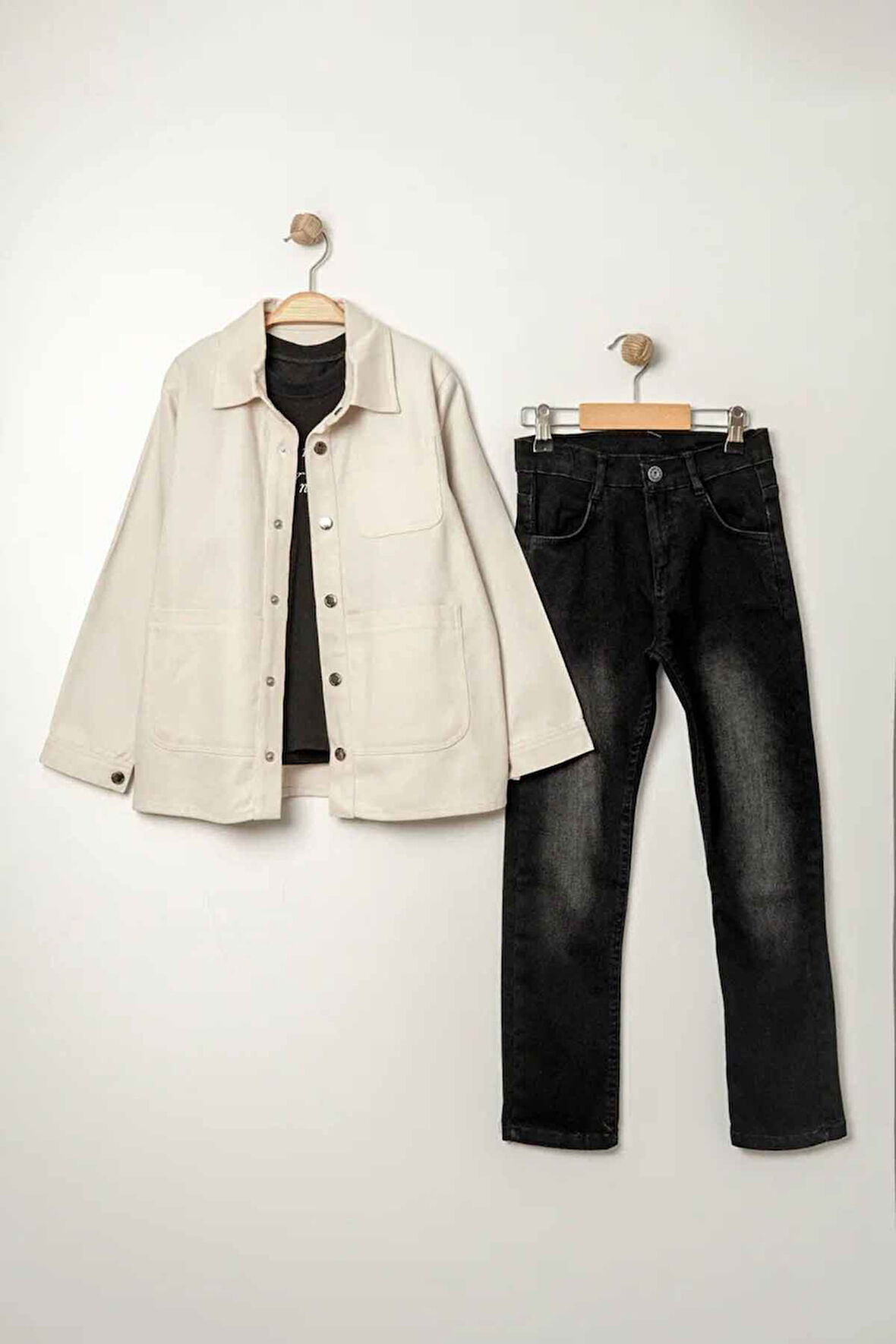 Miniğimin Cicileri (9-12 Yaş) Çıtçıtlı Keten Gömlekli Erkek Çocuk 3 lü takım - Bej