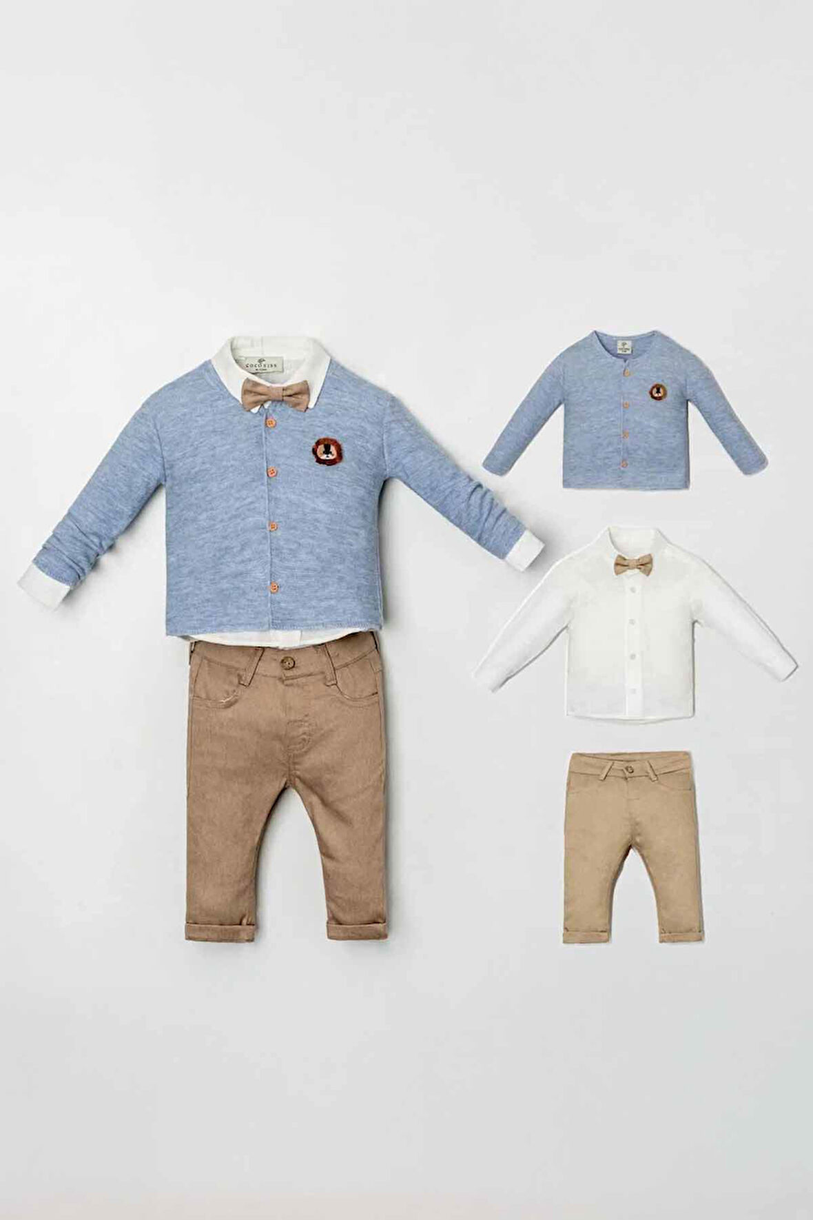 Miniğimin Cicileri Aslan Armalı Triko Hırkalı Erkek Çocuk 3 lü Takım - Mavi