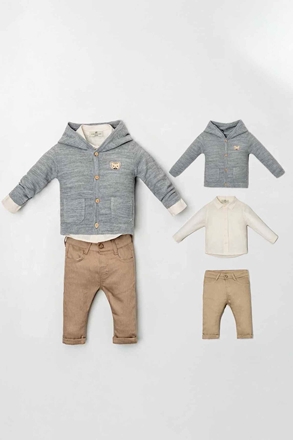 Miniğimin Cicileri Organik Bear Armalı Triko Erkek Bebe 3 lü Takım - Gri