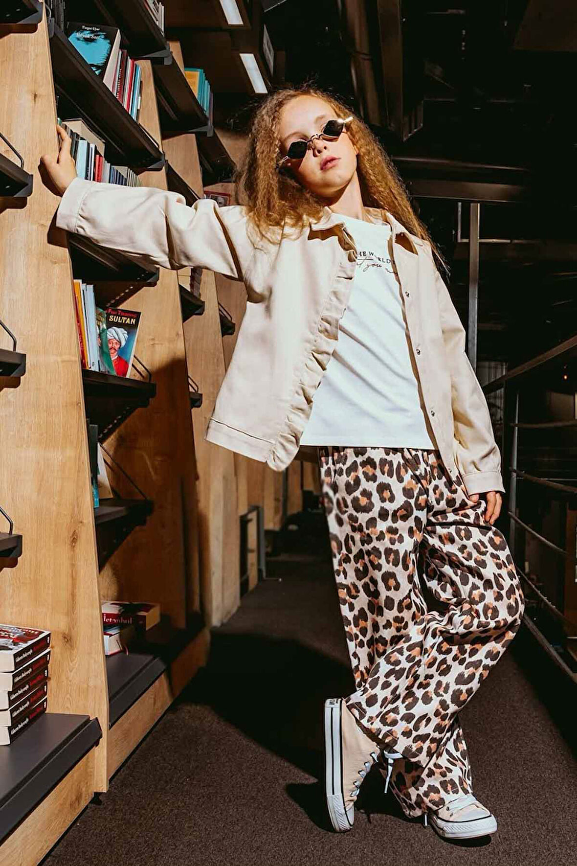 Miniğimin Cicileri Fırfır Detaylı Leopar Pamuk Gabardin 3 lü Kız Çocuk Takım - Taş