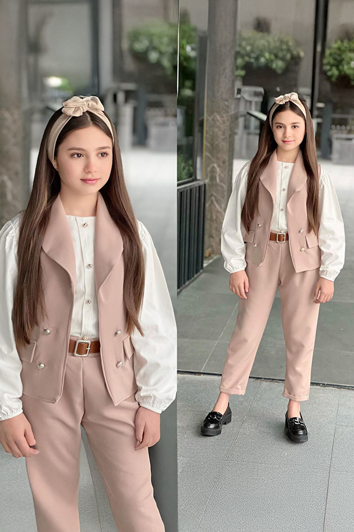 Miniğimin Cicileri Yelekli 5 li Kız Çocuk Kombin - Pudra