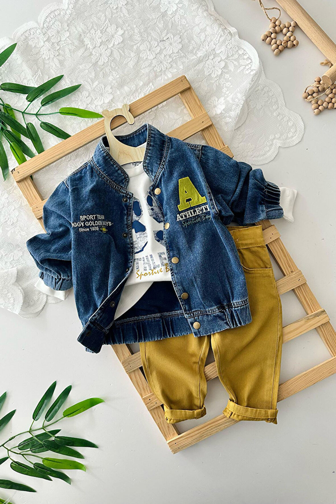 Miniğimin Cicileri Atletic Yumuşak Kot Erkek Bebe 3 lü Takım - Sarı