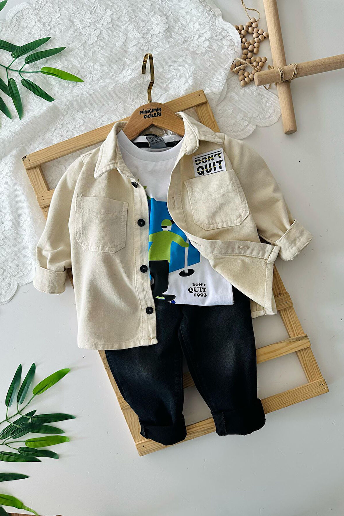 Miniğimin Cicileri Don’t Quit Cepli Gabardin Erkek Çocuk 3 lü Takım - Krem