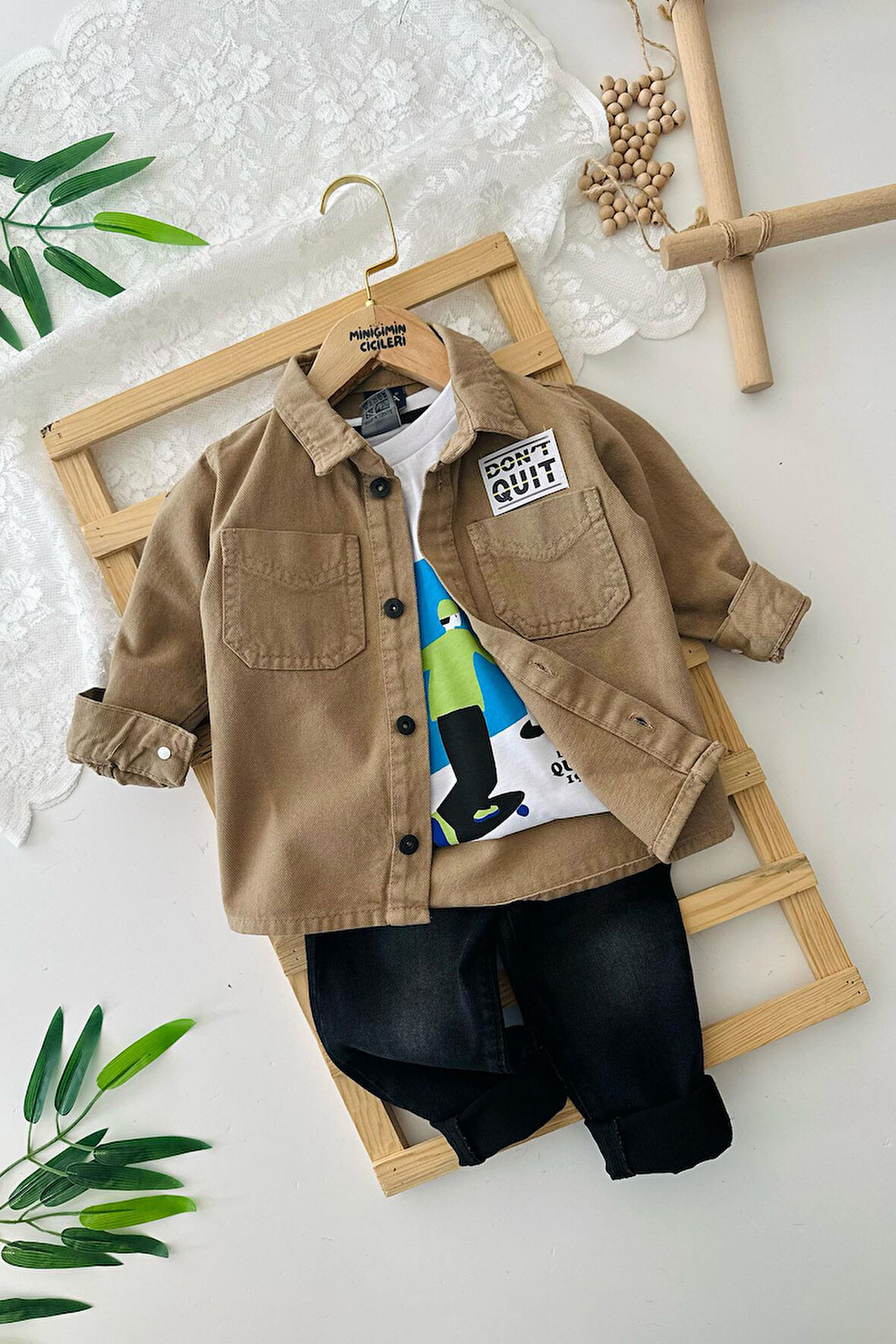 Miniğimin Cicileri Don’t Quit Cepli Gabardin Erkek Çocuk 3 lü Takım - Vizon