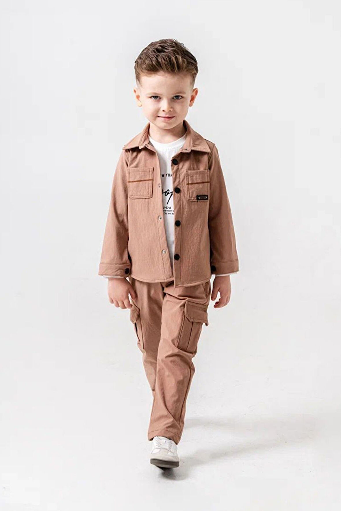 Miniğimin Cicileri Paraşüt Esnek Brokly Baskılı Erkek Çocuk 3 lü Takım - Kahverengi