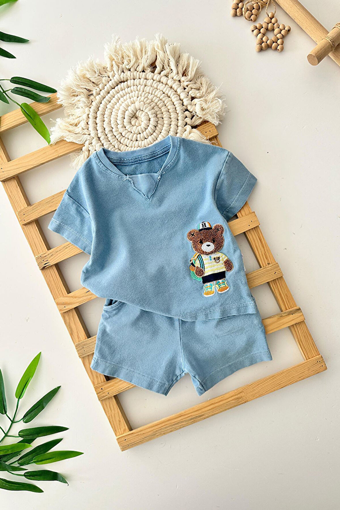 Miniğimin Cicileri Bear Panç İşleme Erkek Bebe Yumuşak kotlu Takım - Mavi