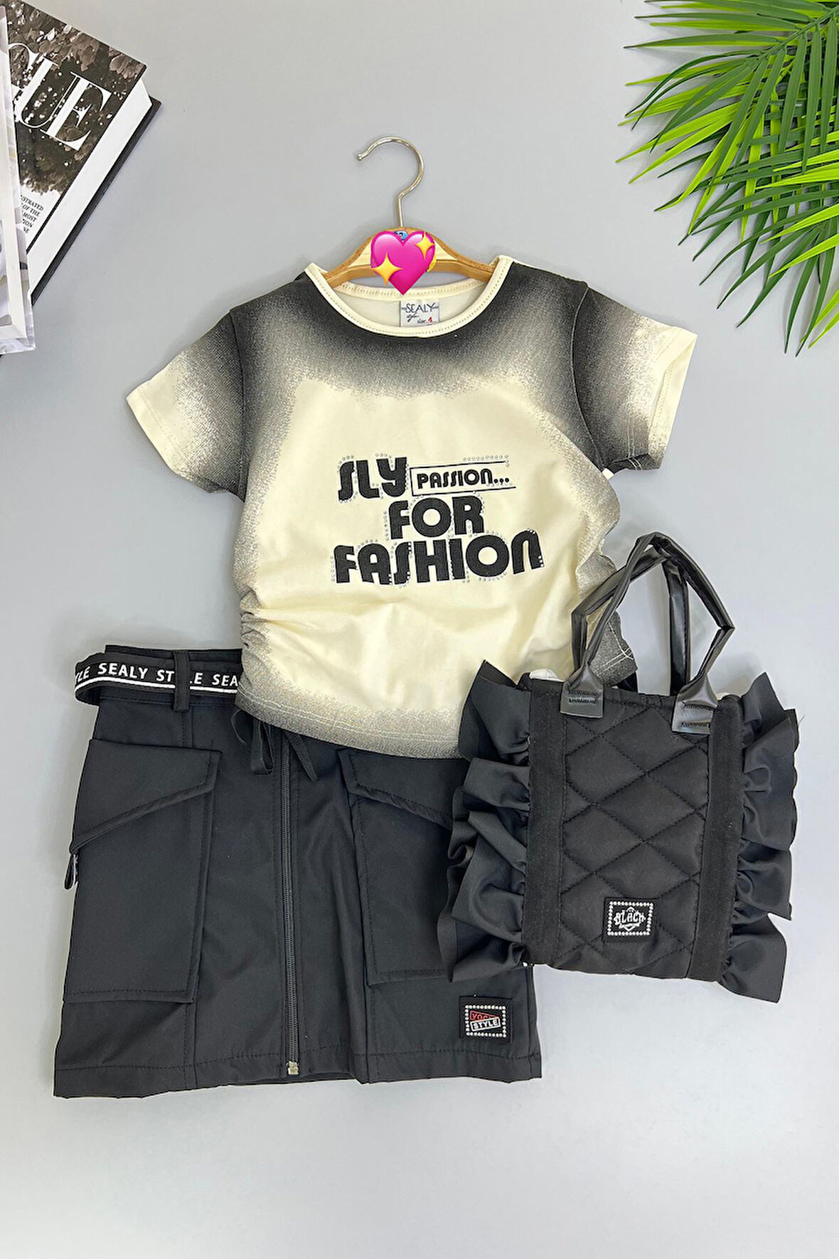 Miniğimin Cicileri Sly Fashion Çantalı Kız Çocuk 3 lü Etekli Takım - Siyah