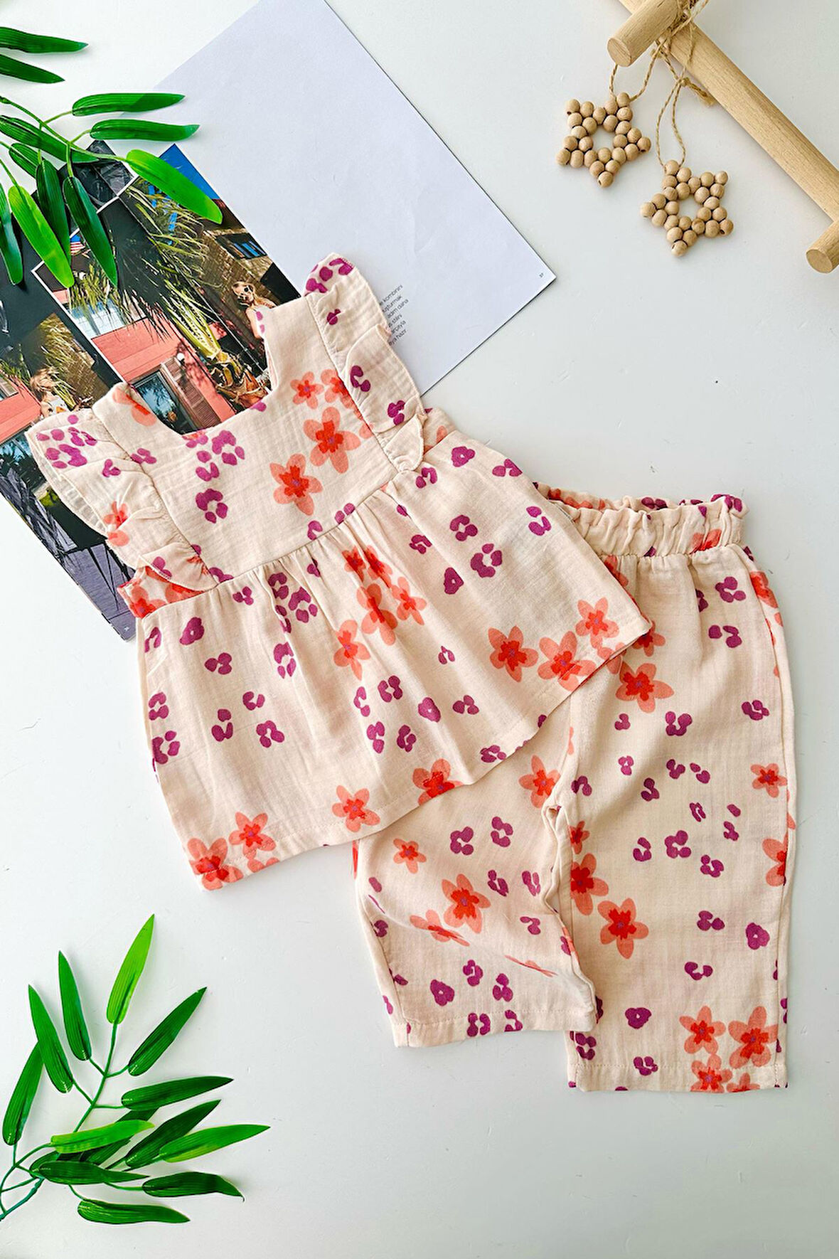 Miniğimin Cicileri Pamuklu Müslin Çiçek Desenli Kız Bebe 2 li Takım - Leylak - kopya