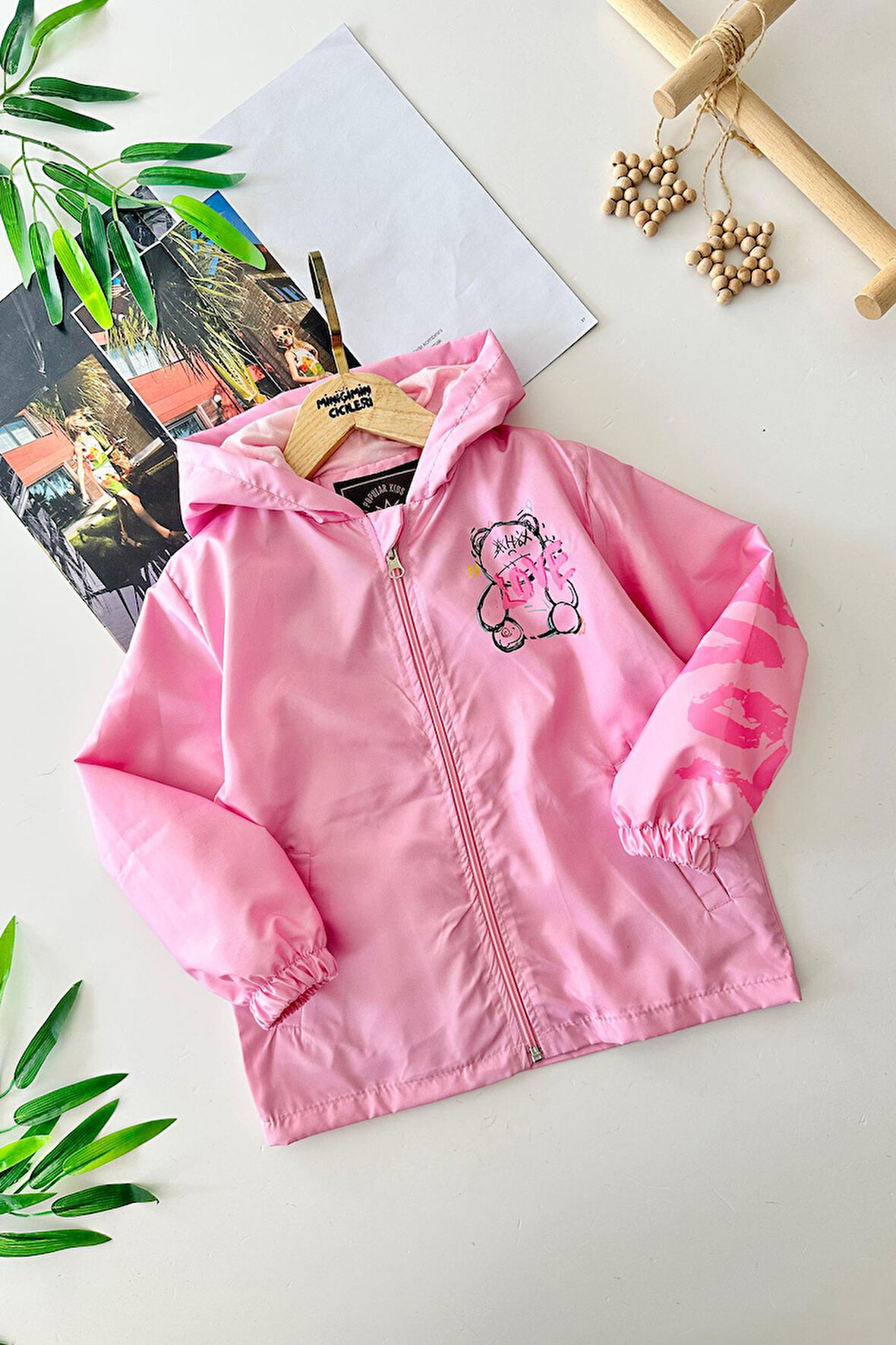 Miniğimin Cicileri Bear Baskılı Kız Çocuk İçi Pamuk Astar Yağmurluk - Pembe