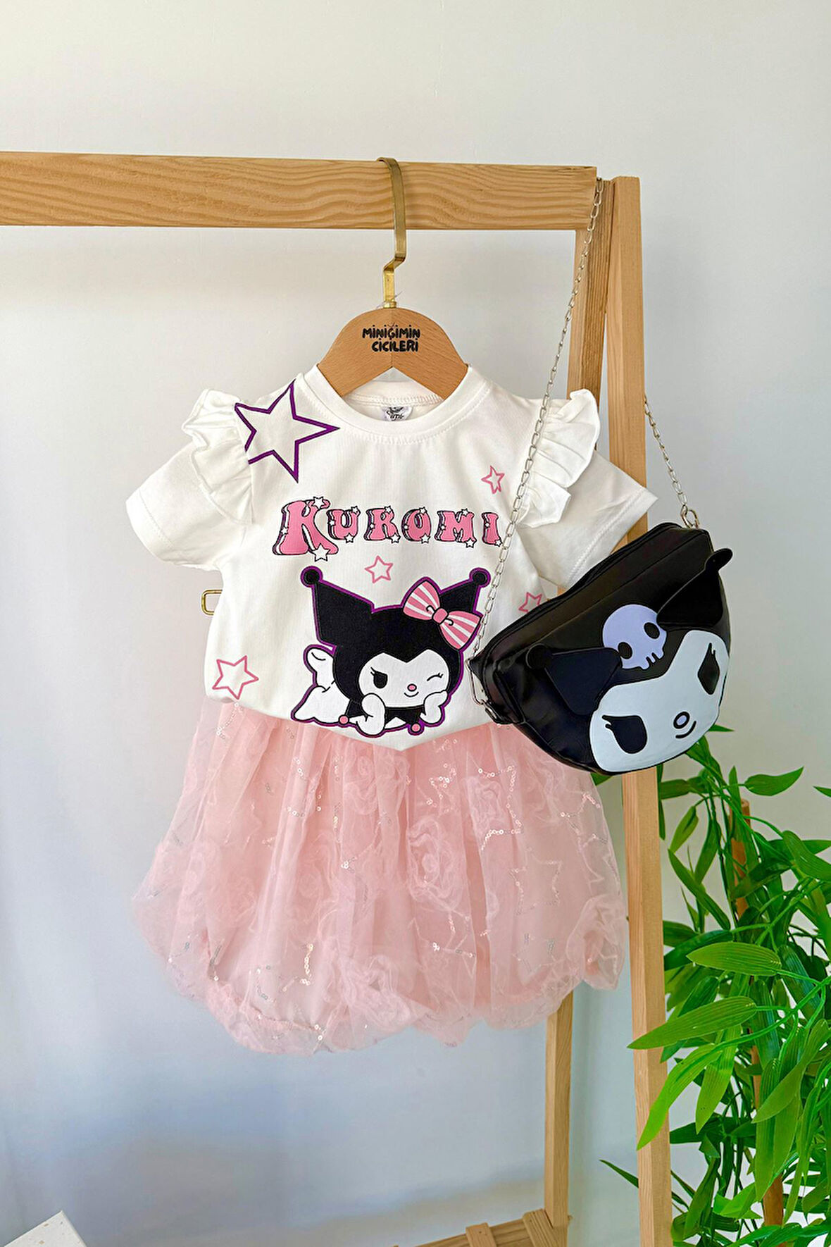 Miniğimin Cicileri Krm Tül Etekli Çantalı Kız Çocuk 3 lü Takım - Beyaz