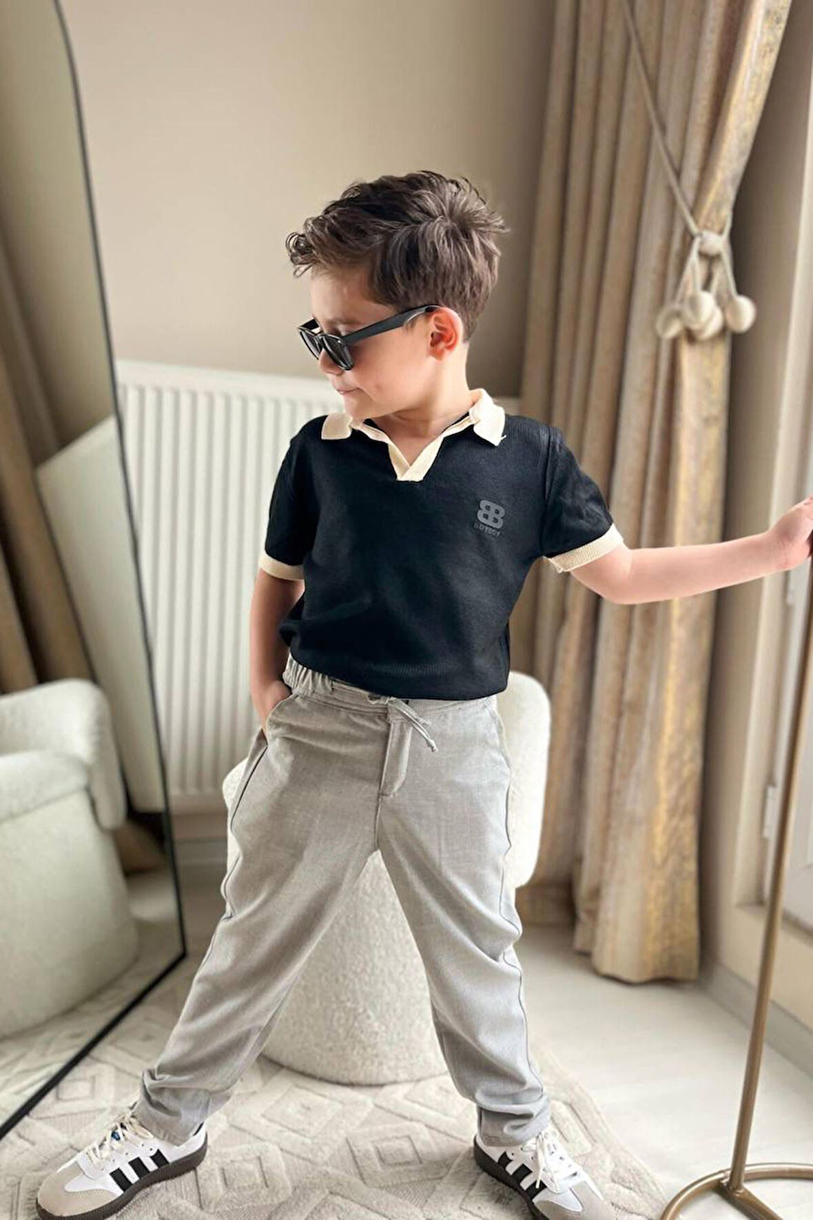 Miniğimin Cicileri Polo Yaka Erkek Çocuk Tişört ve  Pantolon 2 li Takım - Gri