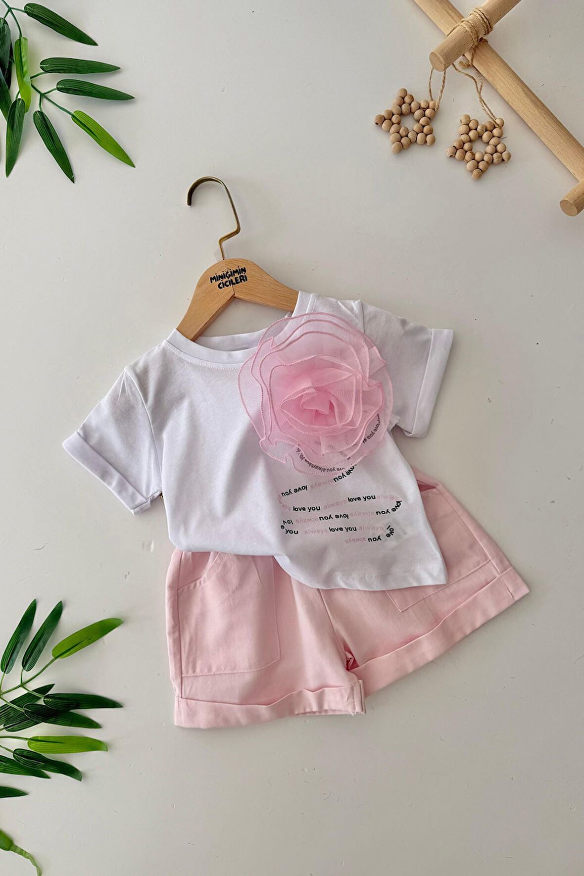 Minigimin Cicileri Gül Desenli Kız Çocuk Şortlu 2 li Takım - Pembe