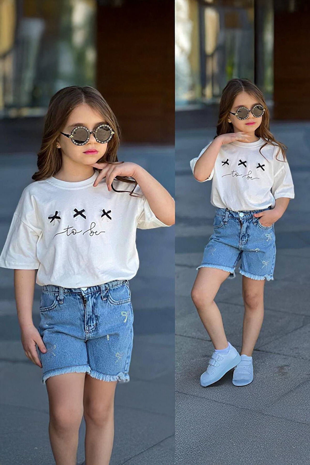 Miniğimin Cicileri To be Baskılı Kot Şortlu Kız Çocuk Takım - Mavi