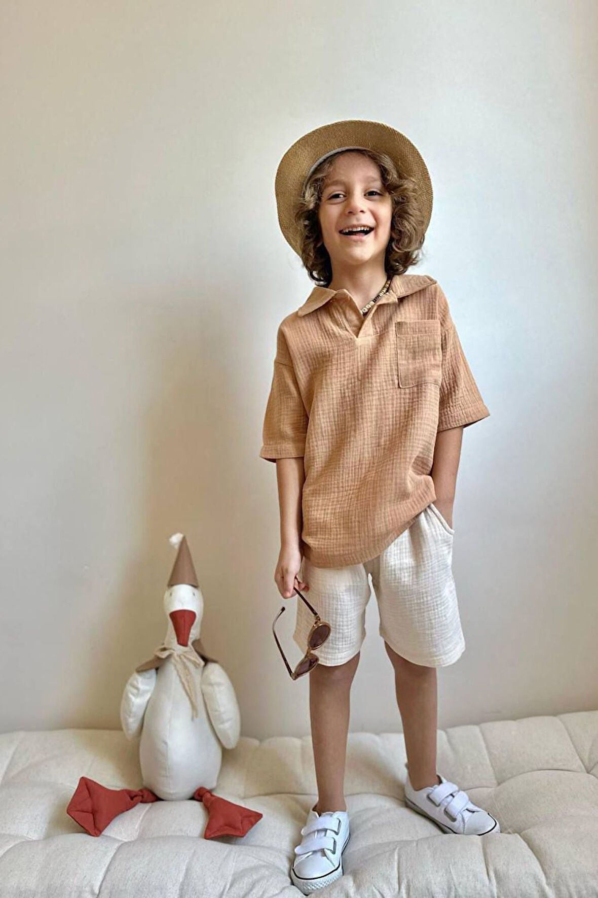 Miniğimin Cicileri Müslin Cepli Erkek Çocuk Rahat Takım - Kahve