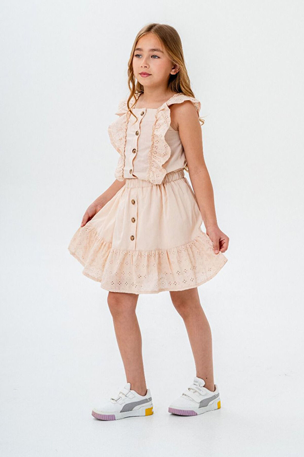 Miniğimin Cicileri Brodeli Kız Çocuk Etekli 2 li Takım - Kahve