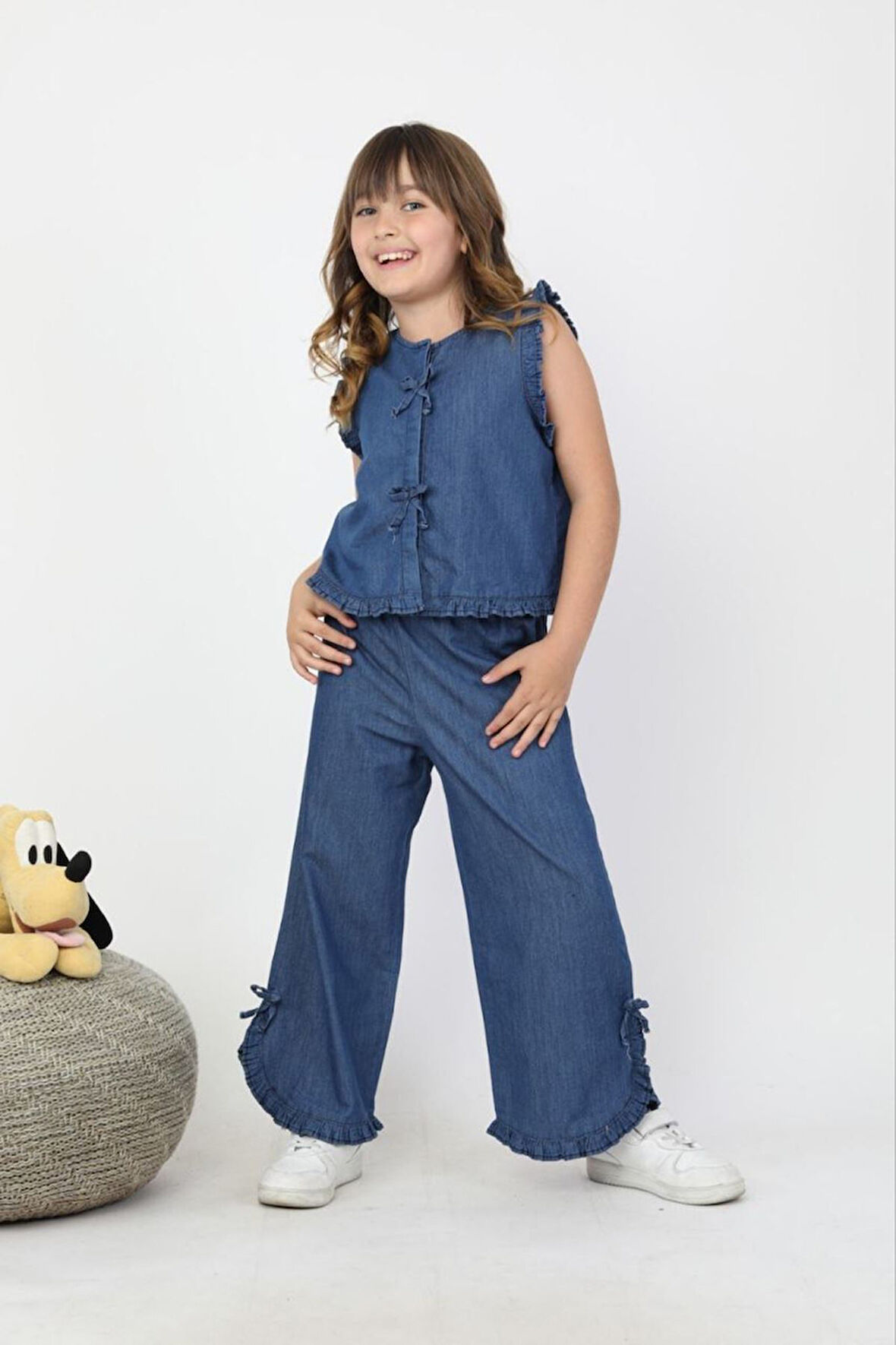 Miniğimin Cicileri Fiyonk Detaylı Kız Çocuk 2 li Takım - Lacivert