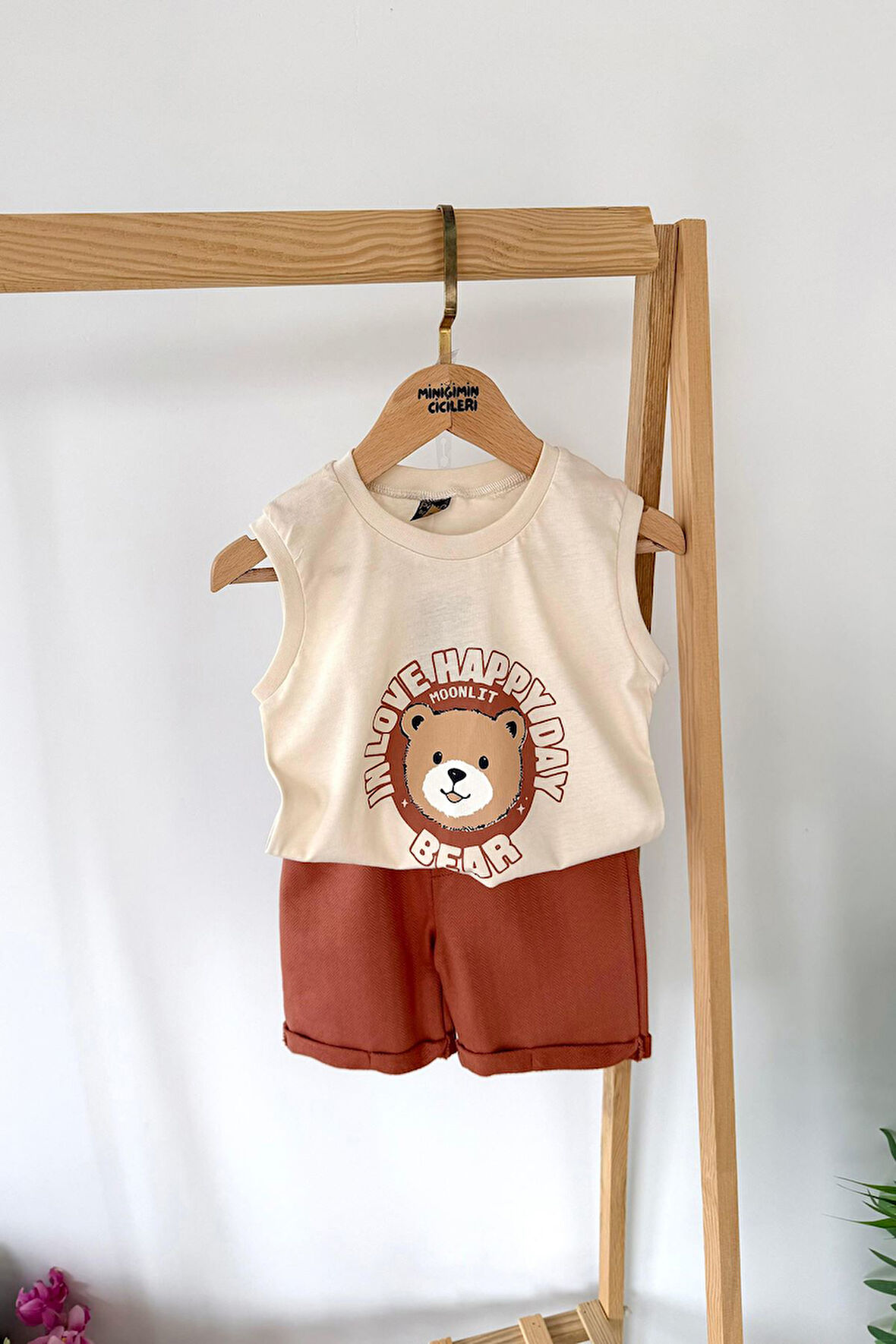 Miniğimin Cicileri Bear Panç İşleme Detaylı Müslin Erkek 3 lü Takım - Kahve