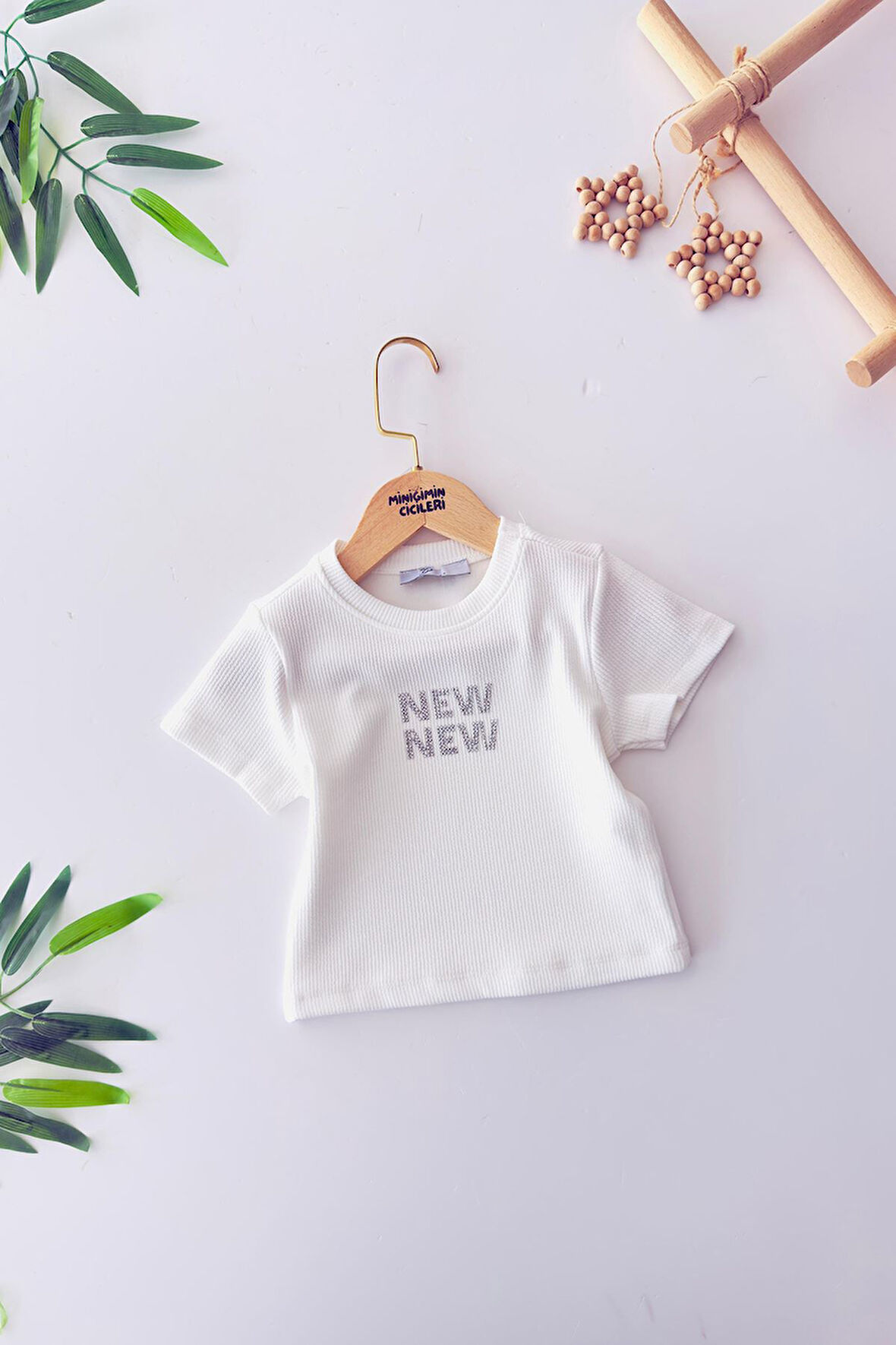 Miniğimin Cicileri New Taş İşlemeli Kız Çocuk Esnek Crop - Beyaz